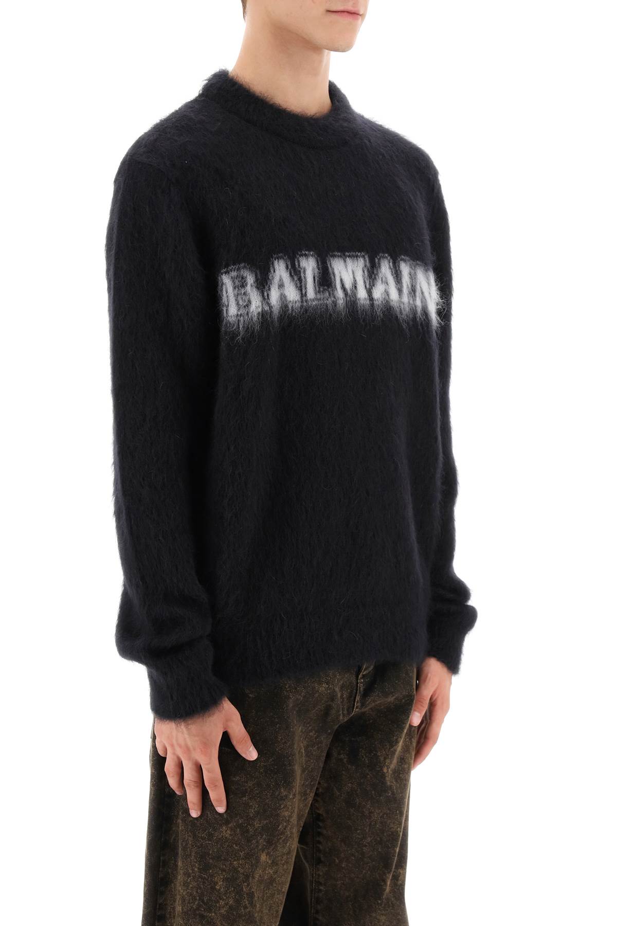 Shop Balmain Retro Pullover In Brushed Mohair In Noir Blanc (black)