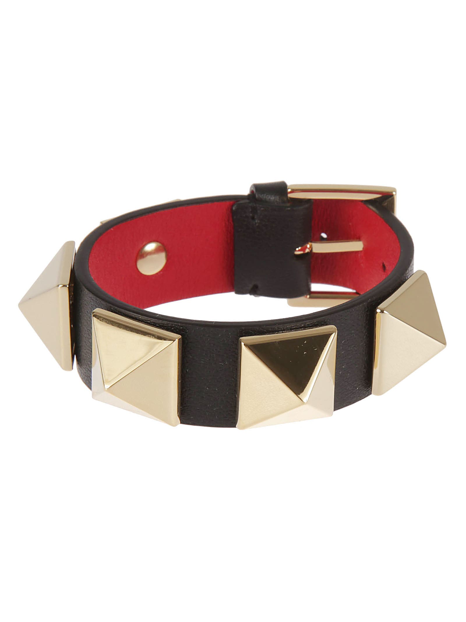 Valentino Garavani Rockstud Leather Bracelet In Black/rogue