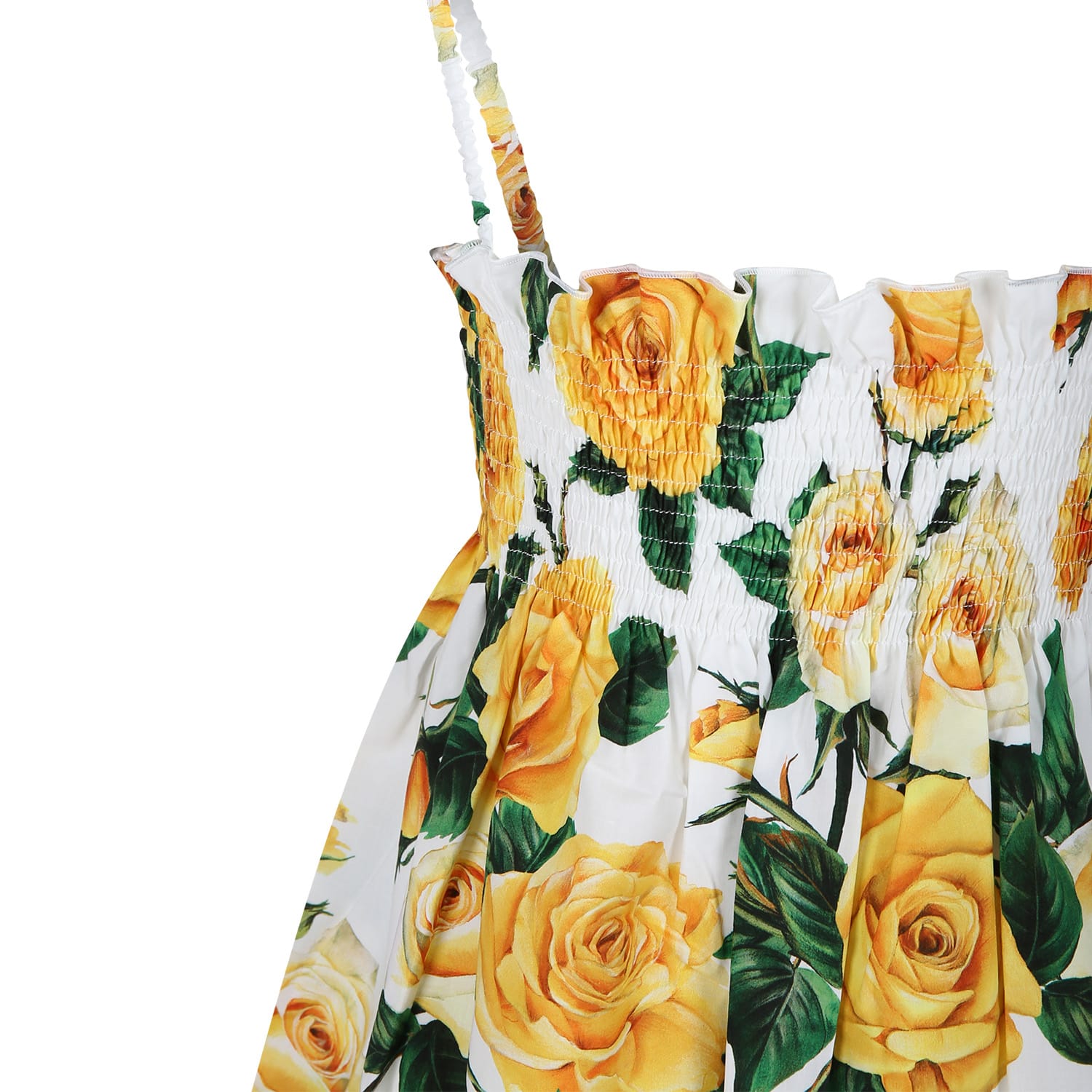Shop Dolce & Gabbana White Casual Dress For Girl With Flowering Pattern In Giallo/bianco