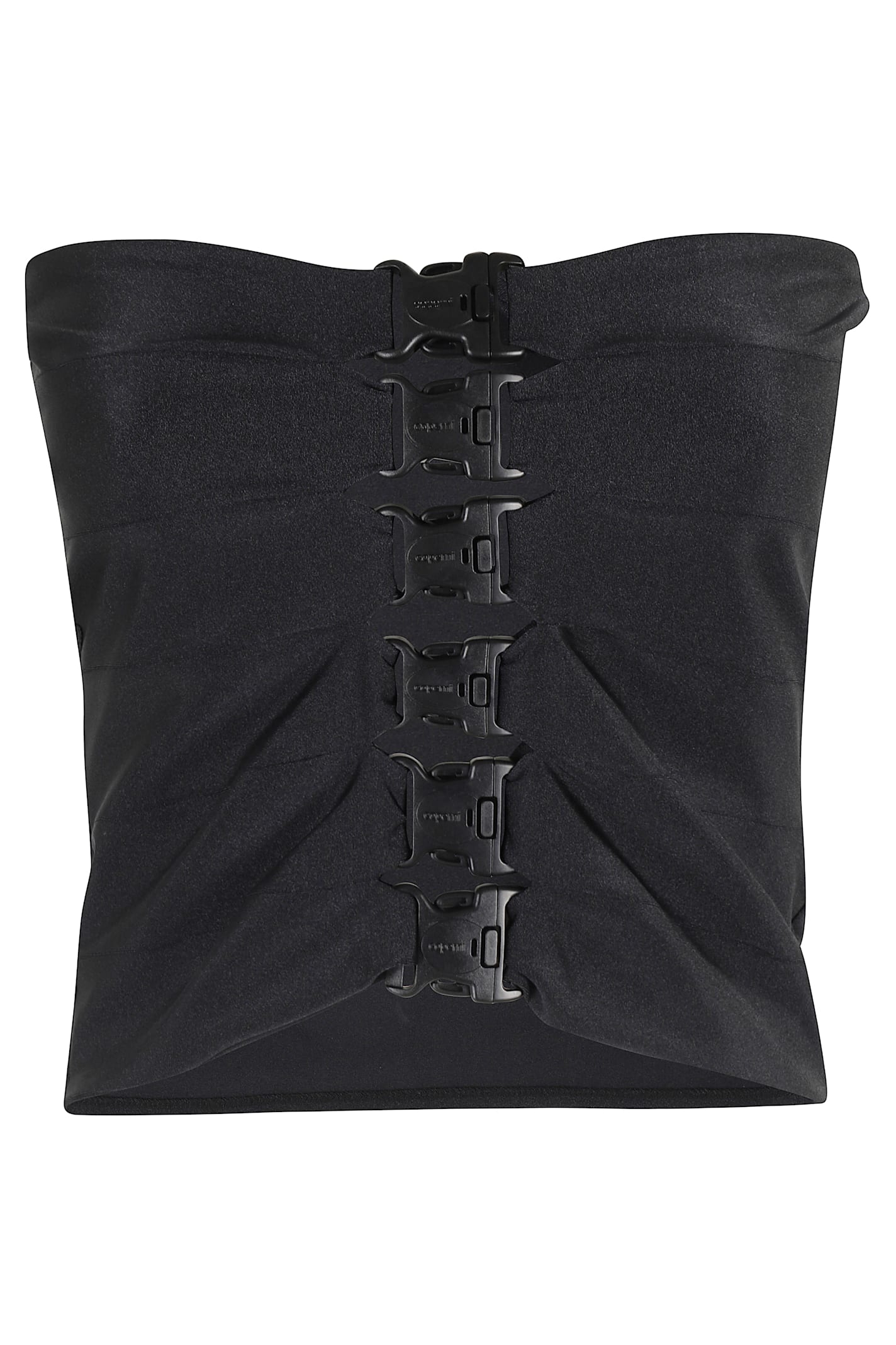 Coperni Buckle Detail Ruched Strapless Top In Black