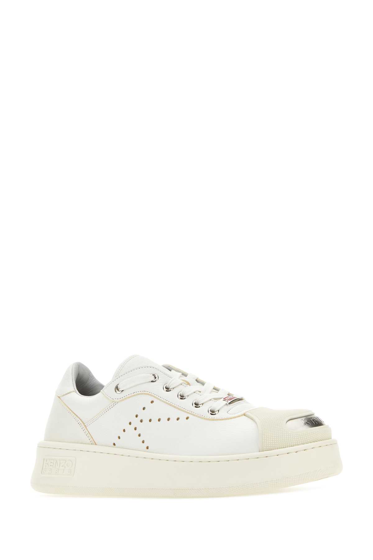 Shop Kenzo White Leather  Hoops Sneakers In 01