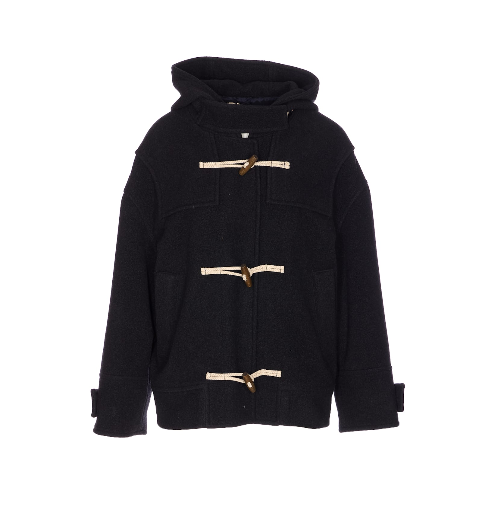 Circolo 1901 Hooded Wool Blend Jacket And Pockets In Black