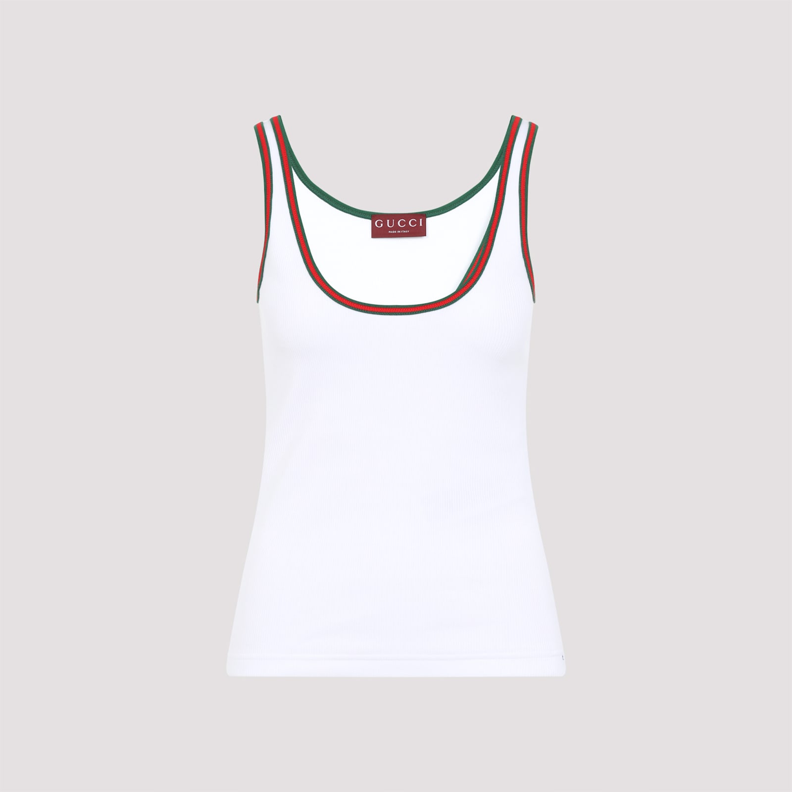 Gucci White Ribbed Top With Web Detail On The Edges In Cotton Woman In White Mix