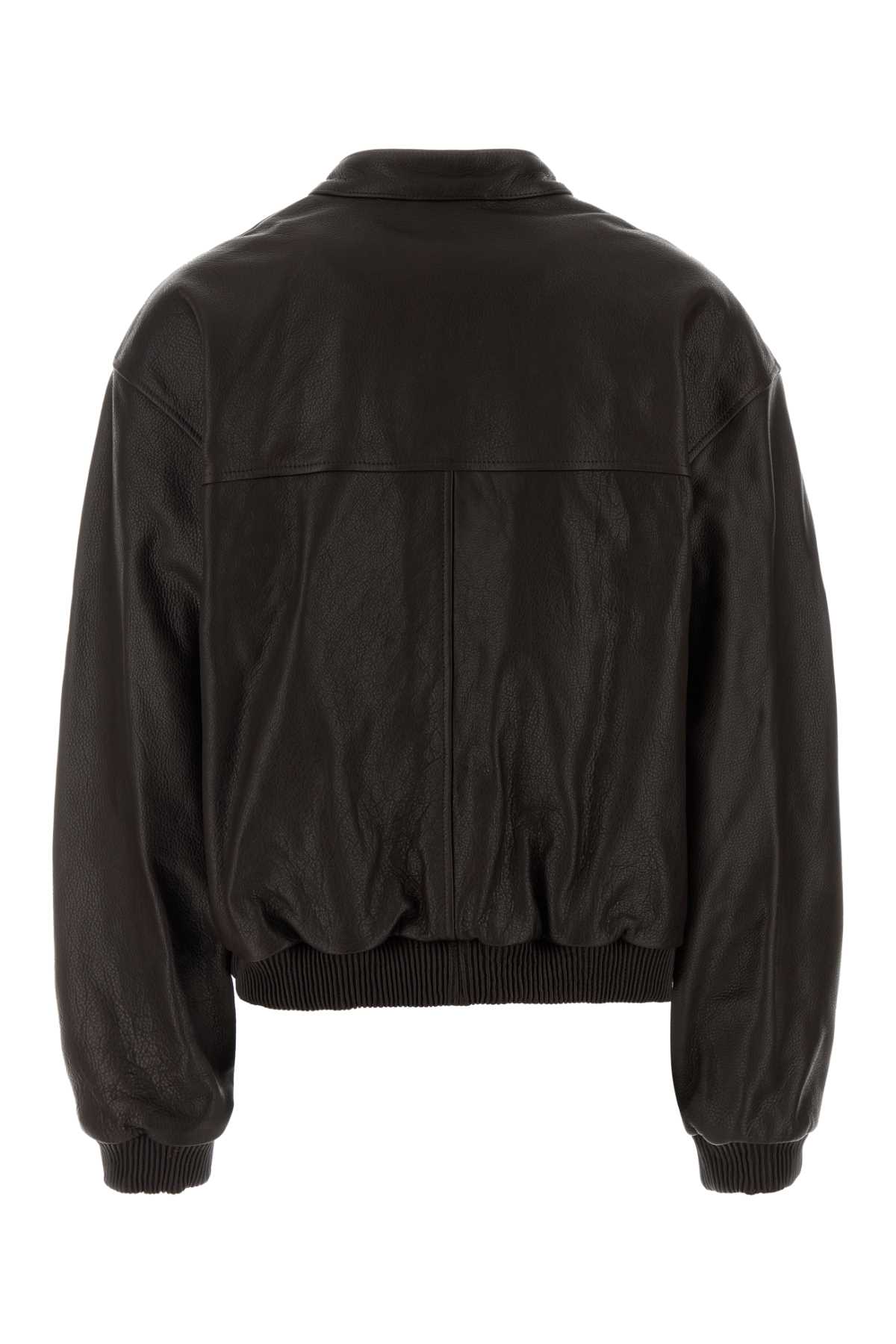 Loulou Studio Dark Brown Leather Marlow Bomber Jacket In Black