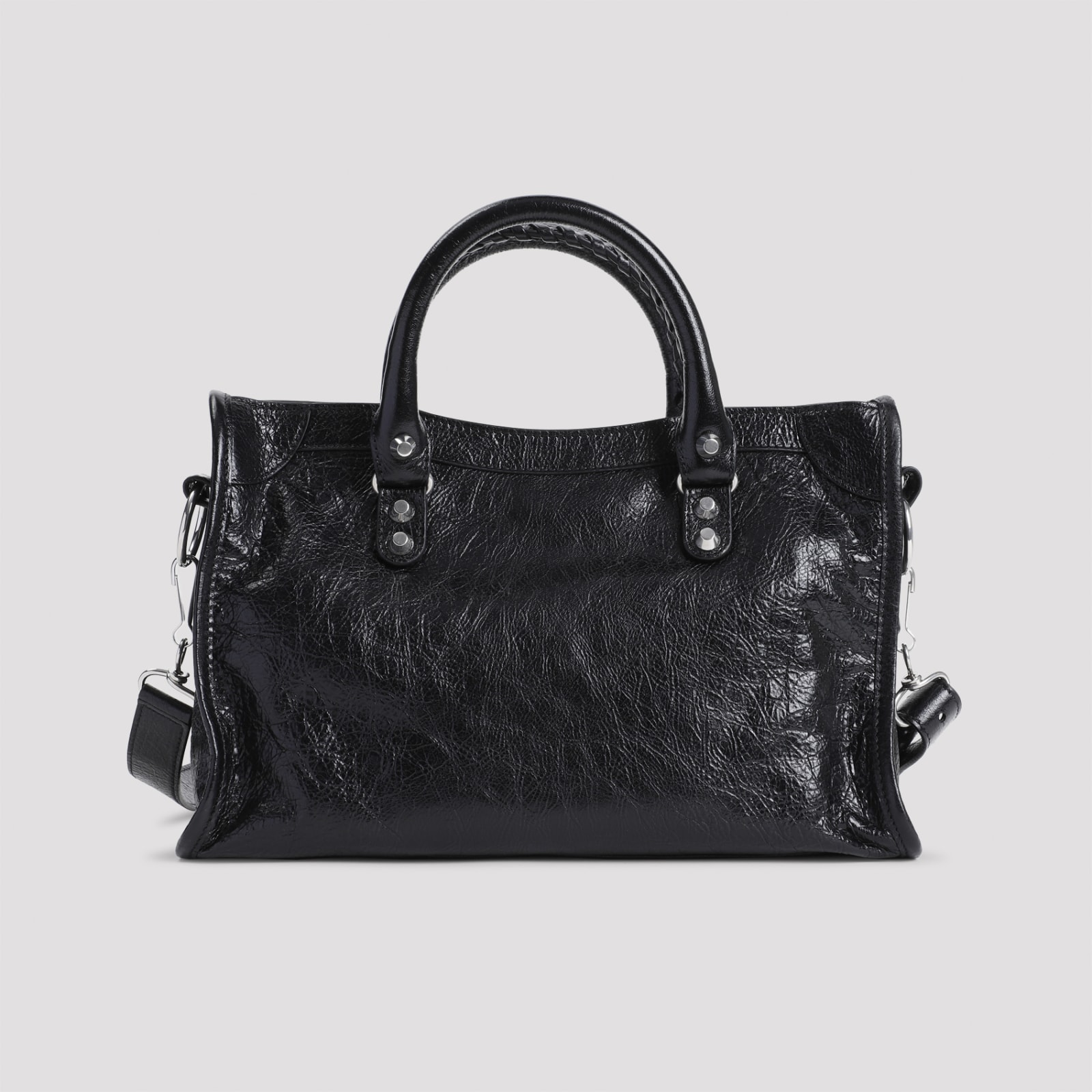 Balenciaga Le City Bag Medium In Metallised Arena Lambskin In Gray