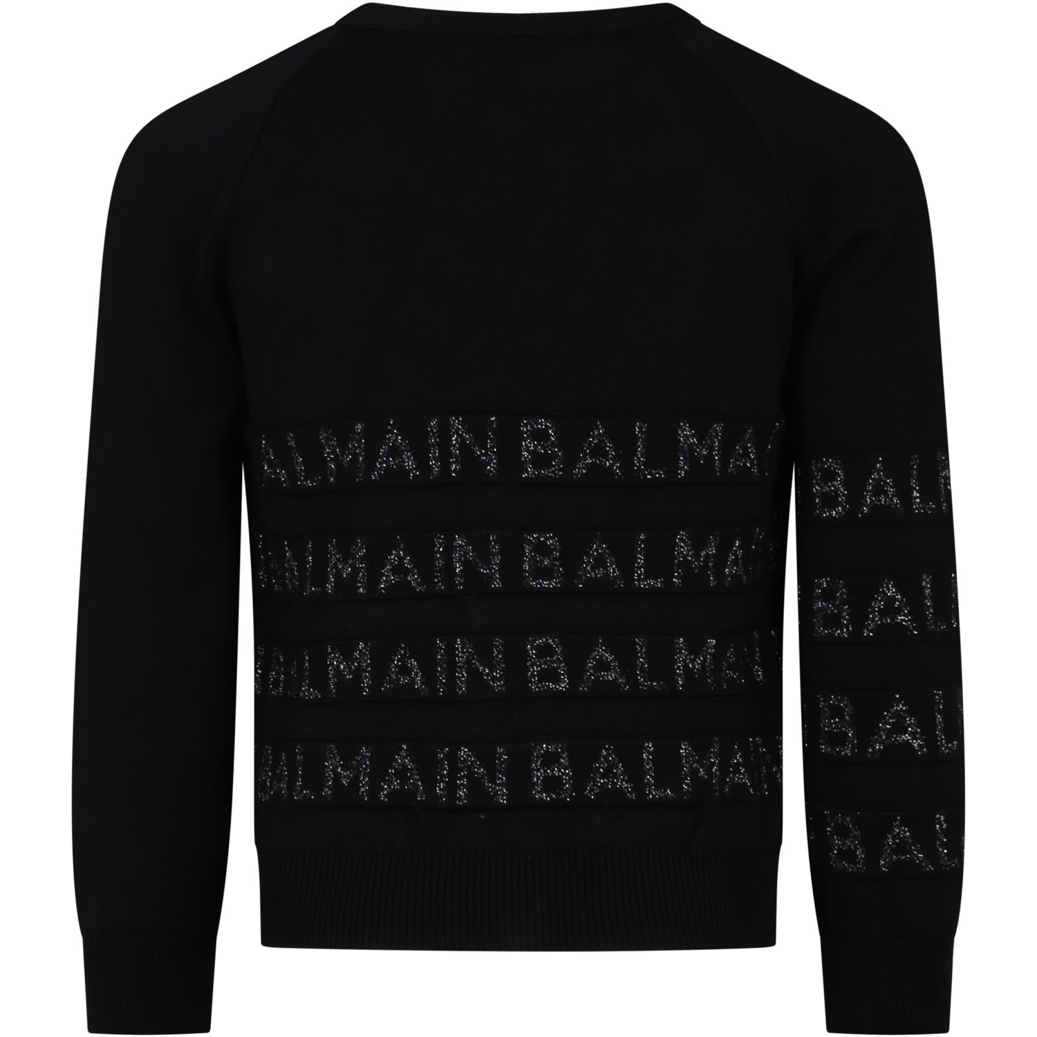 Shop Balmain Black Cardigan For Boy With Lurex Logo In Black/silver