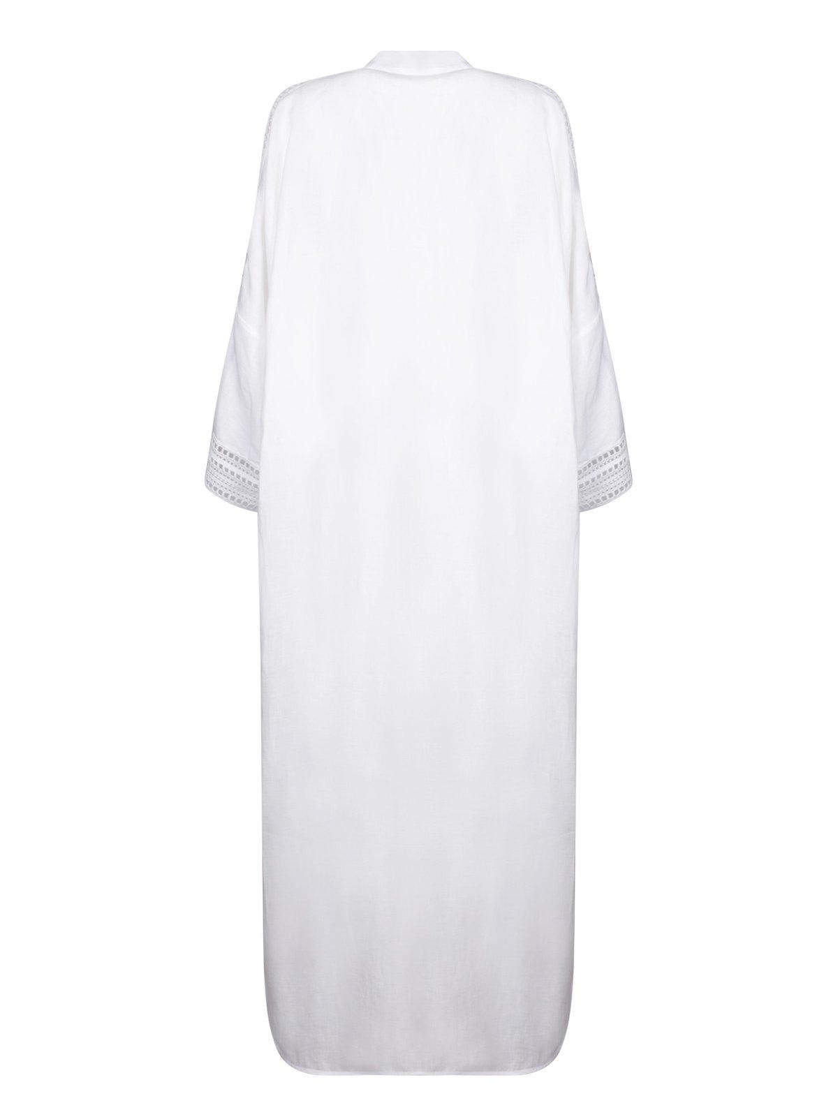 Shop Ermanno Scervino Lace Trim Drop Shoulder Maxi Dress In White