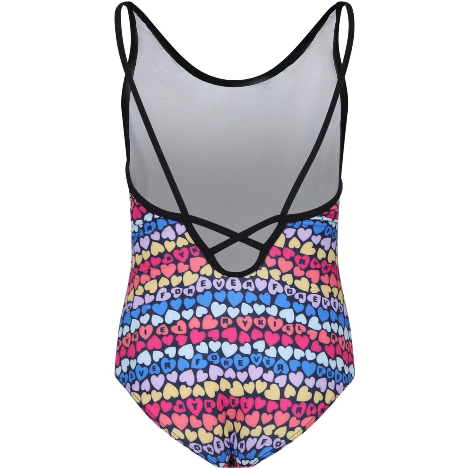 Shop Rykiel Enfant Multicolor One-piece Swimsuit For Girl With Little Hearts And All-over Multicolor Logo