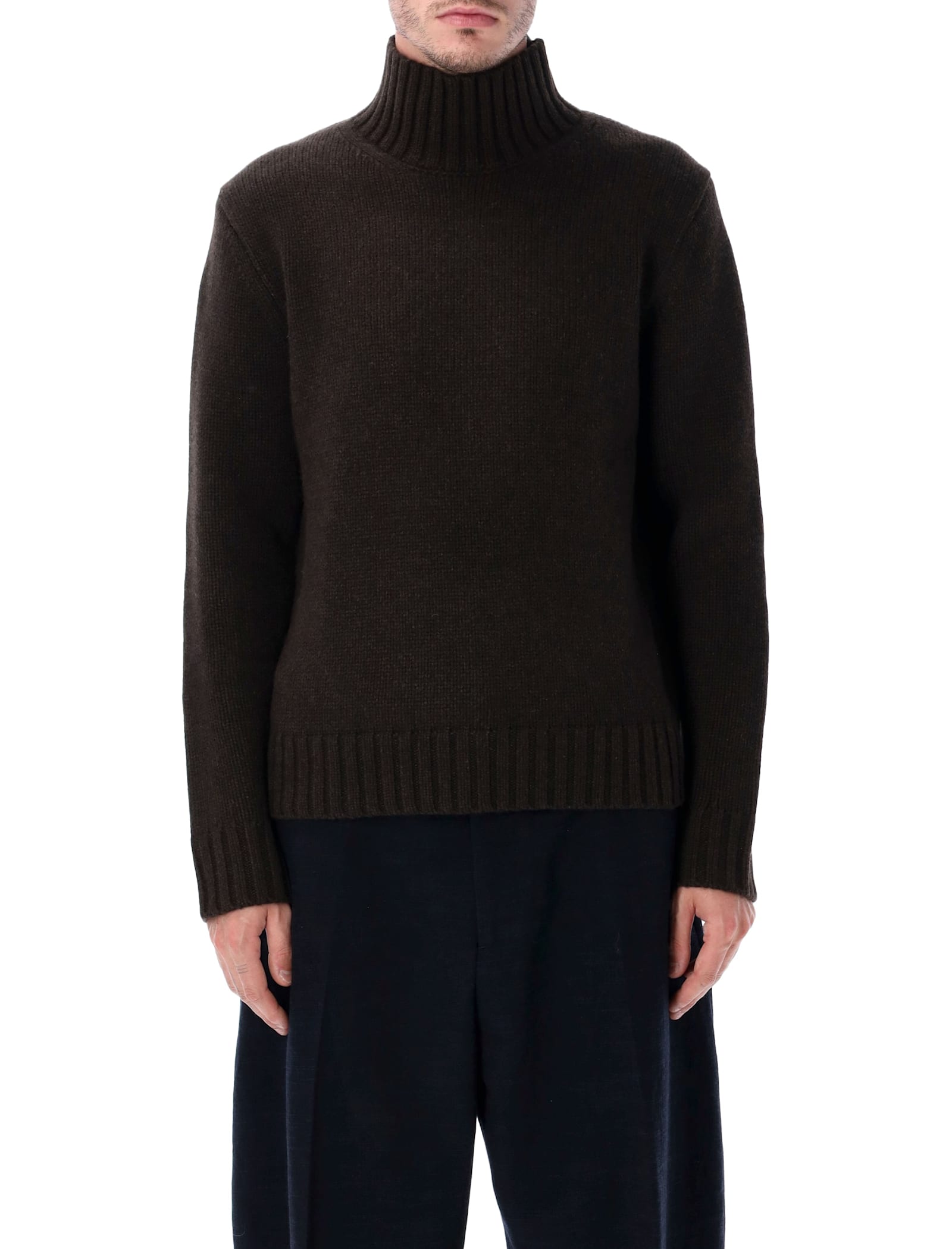 Studio Nicholson Loris Yak And Merino Wool High-neck Knit In Brown