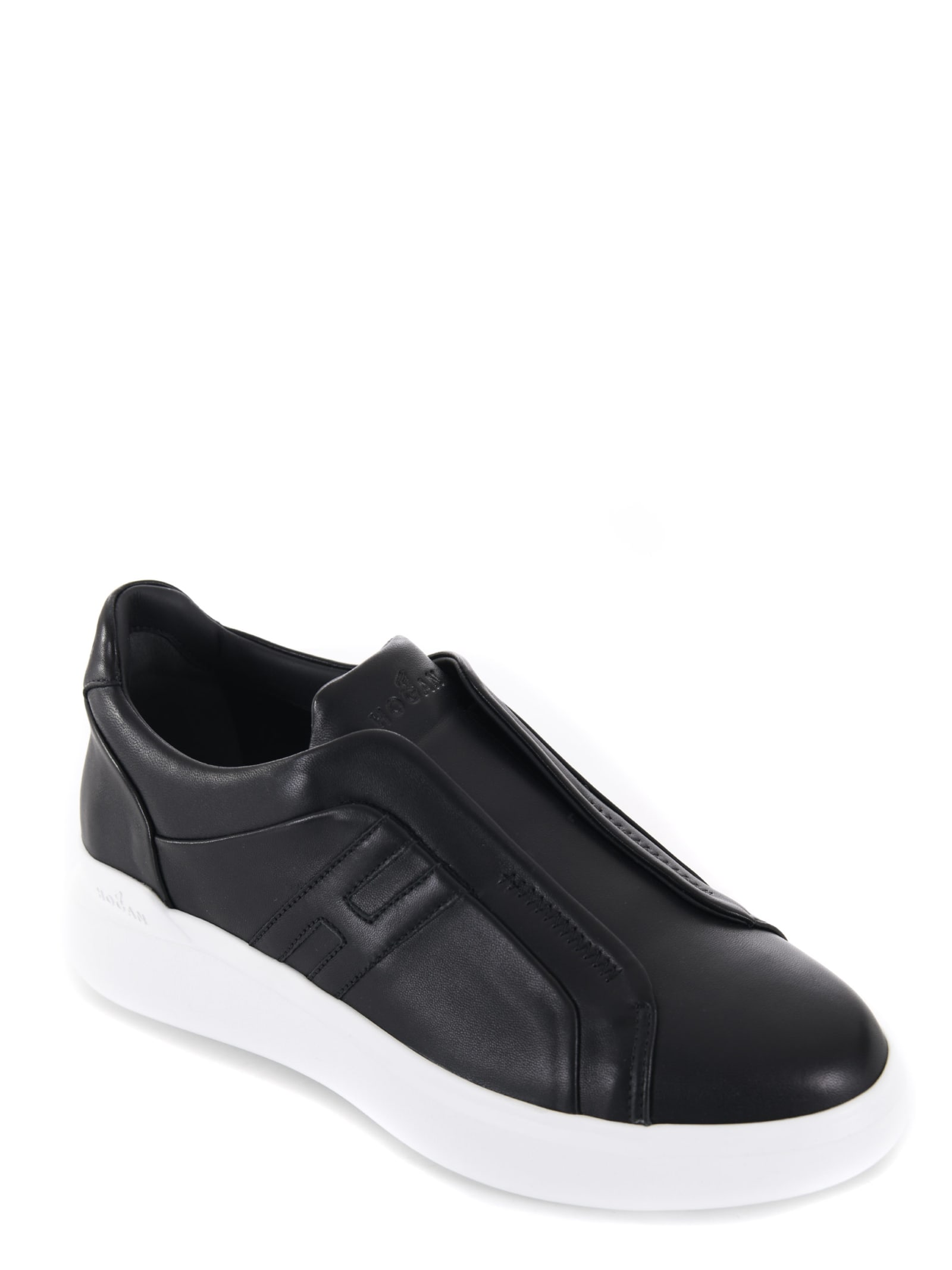 Shop Hogan Slip-on Sneakers In Leather In Nero
