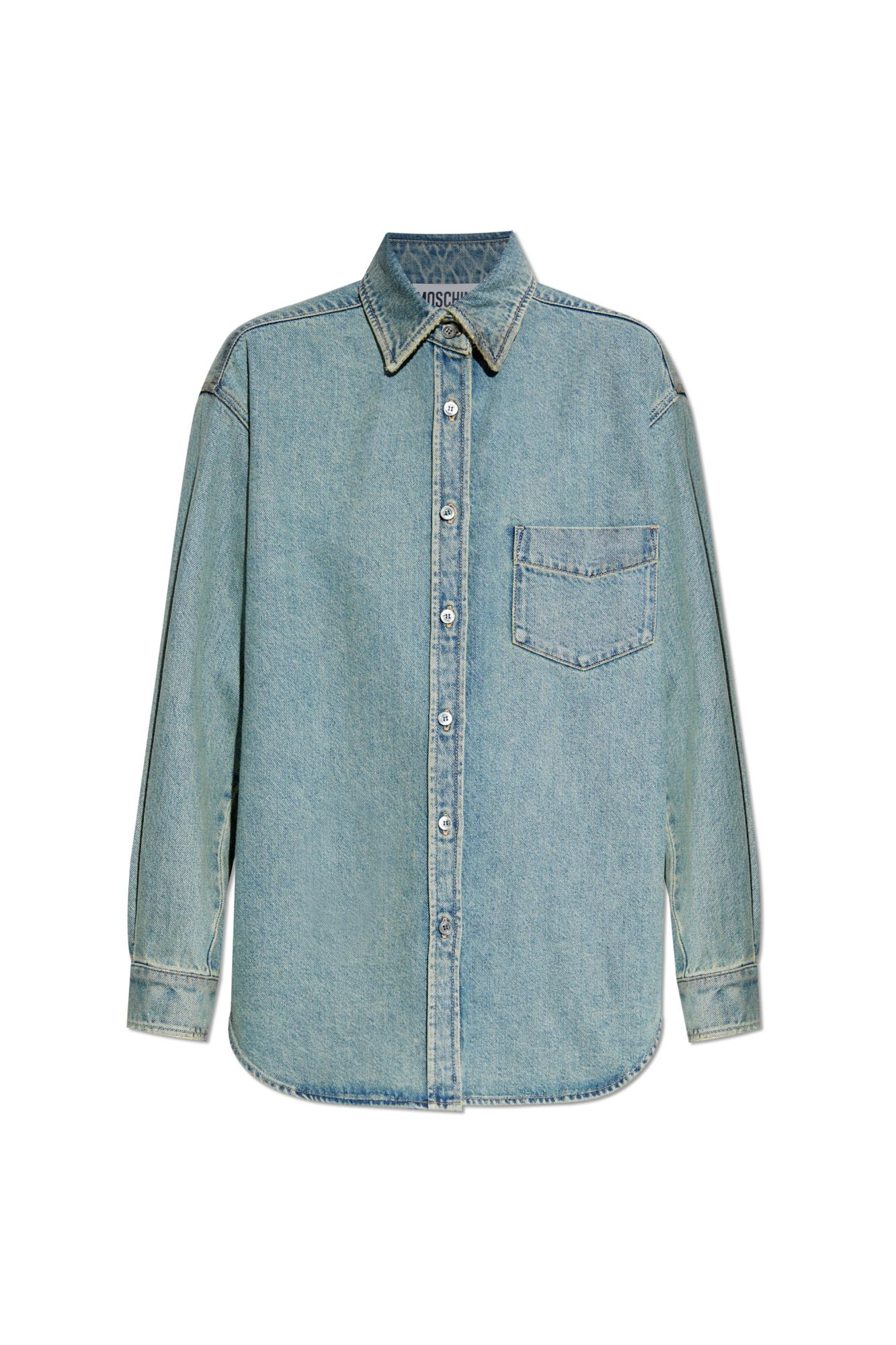 Shop Moschino Denim Shirt In Clear Blue