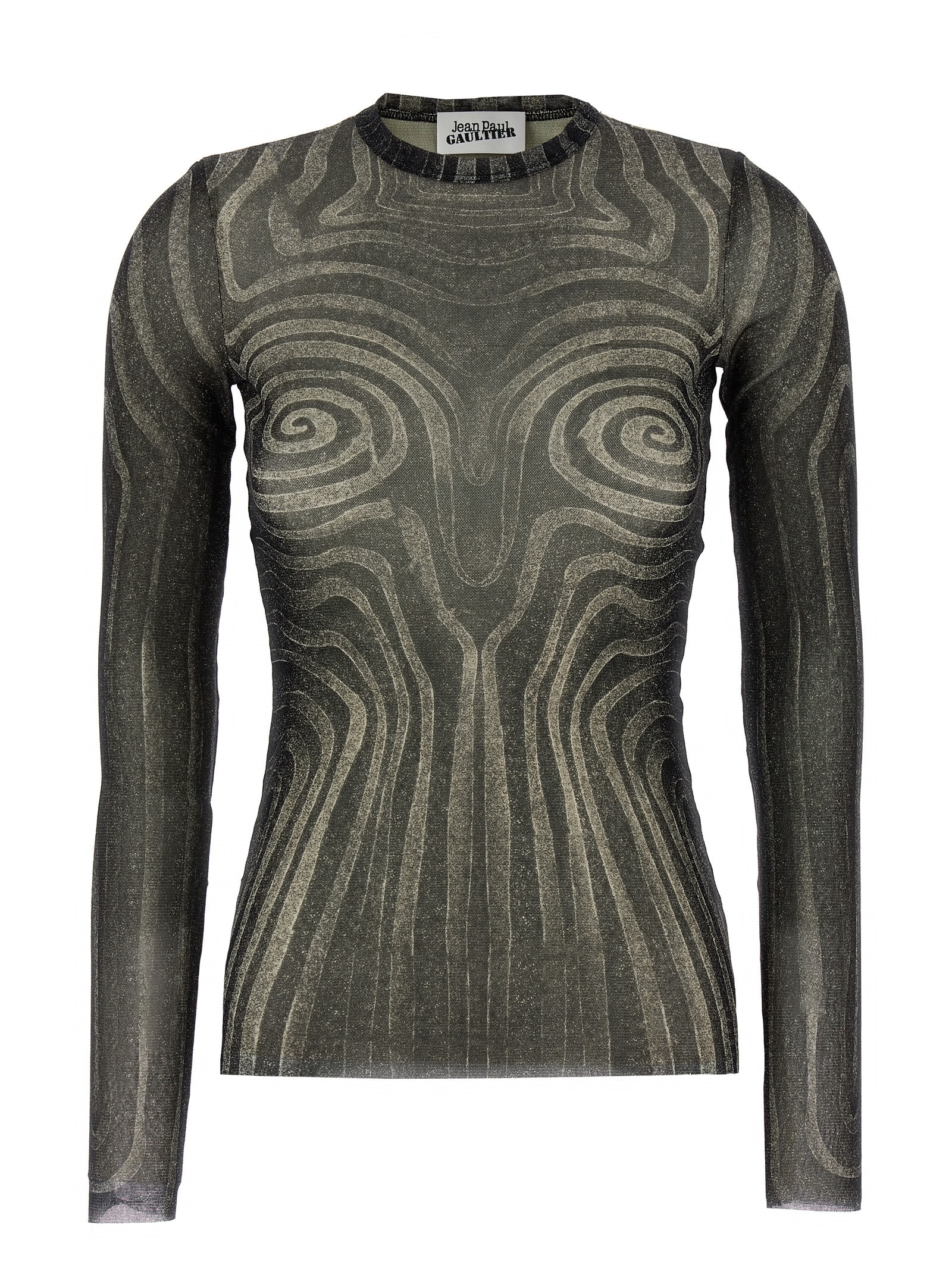 Jean Paul Gaultier Mesh Top With Geometric Pattern And Spiral Print