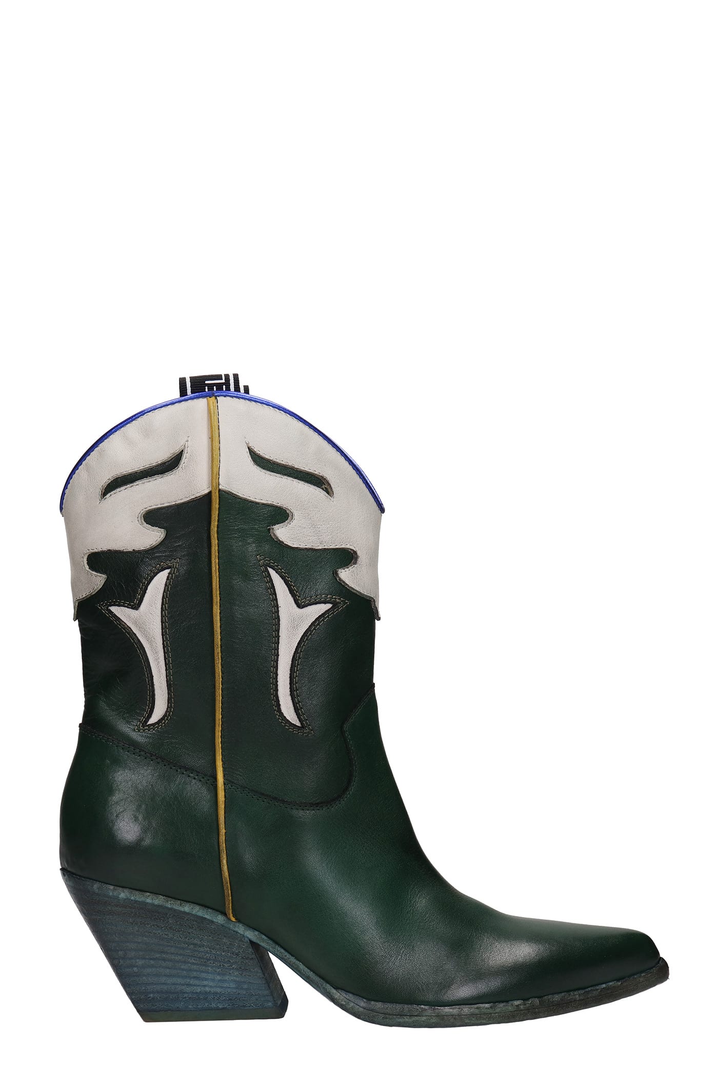 Elena Iachi Texan Ankle Boots In Green Leather