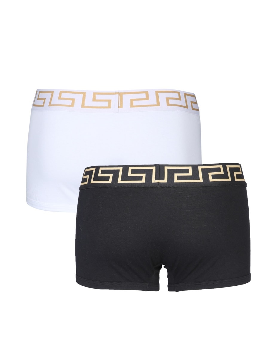 Shop Versace Pack Of Two Boxer Shorts With Greek In Multicolour