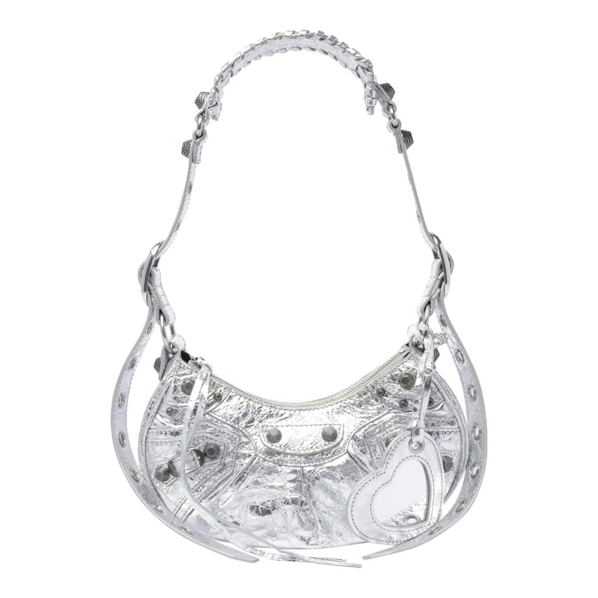 Balenciaga Green Leather Shoulder Handbag With Magnetic Closure And Metal Details In Silver