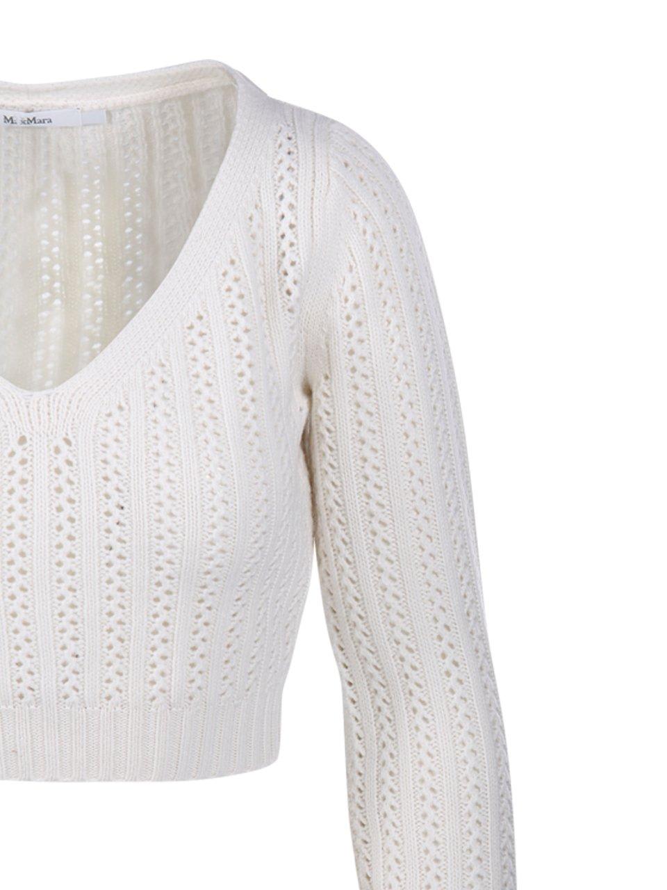 Shop Max Mara V-neck Long-sleeved Top In Cream