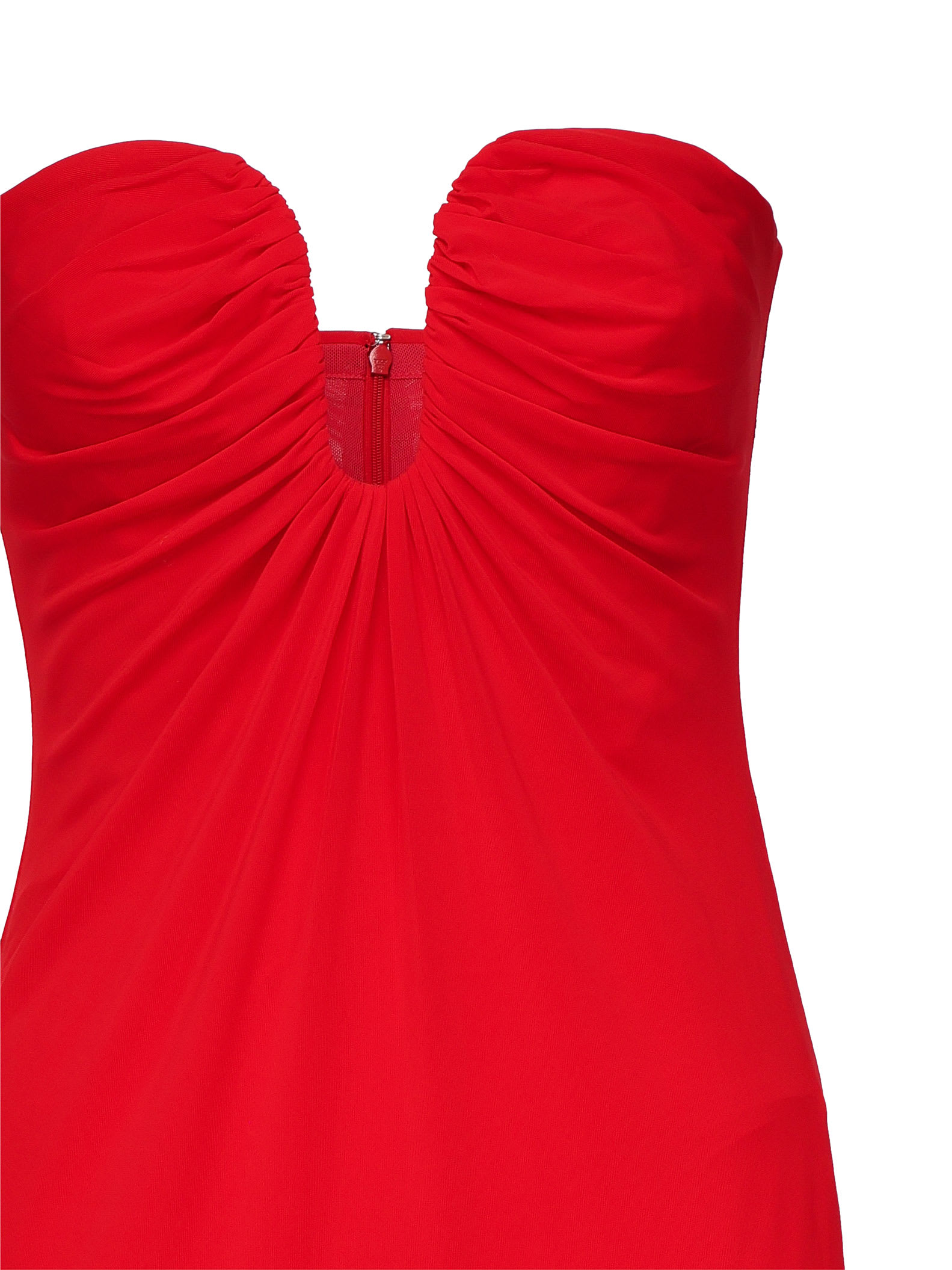 Pinko Strapless Mini Dress With Gathered And Ruched Detailing In Red