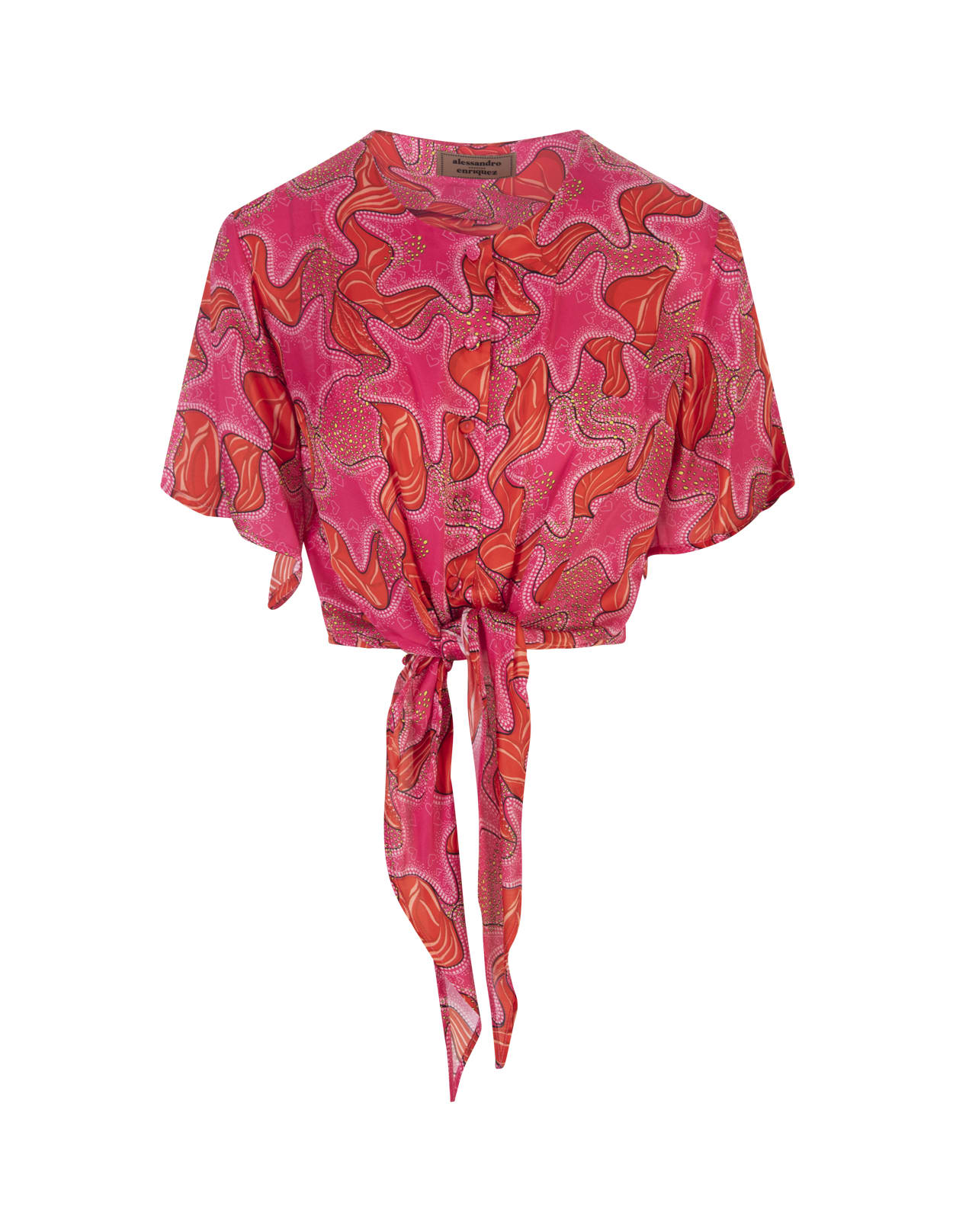 Shop Alessandro Enriquez Crop Shirt With Knot And Star Print In Pink