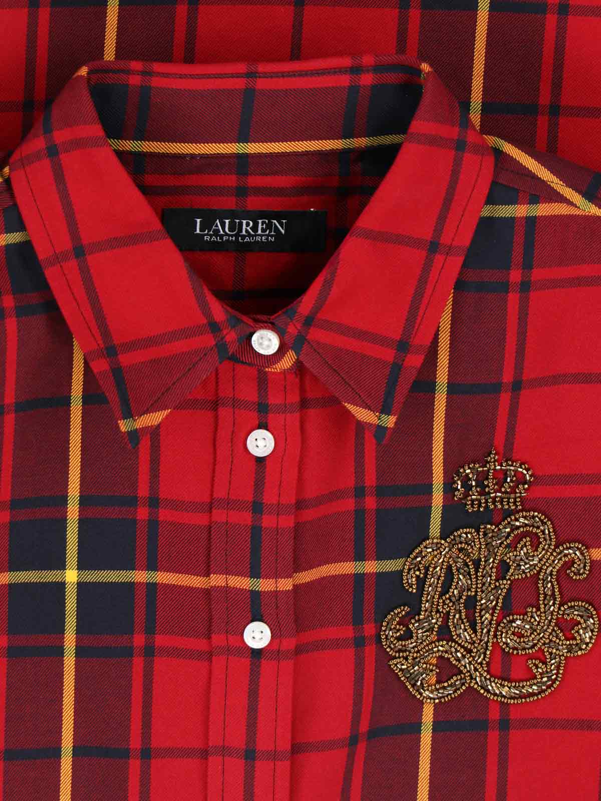 Ralph Lauren Beaded Plaid Shirt In Red