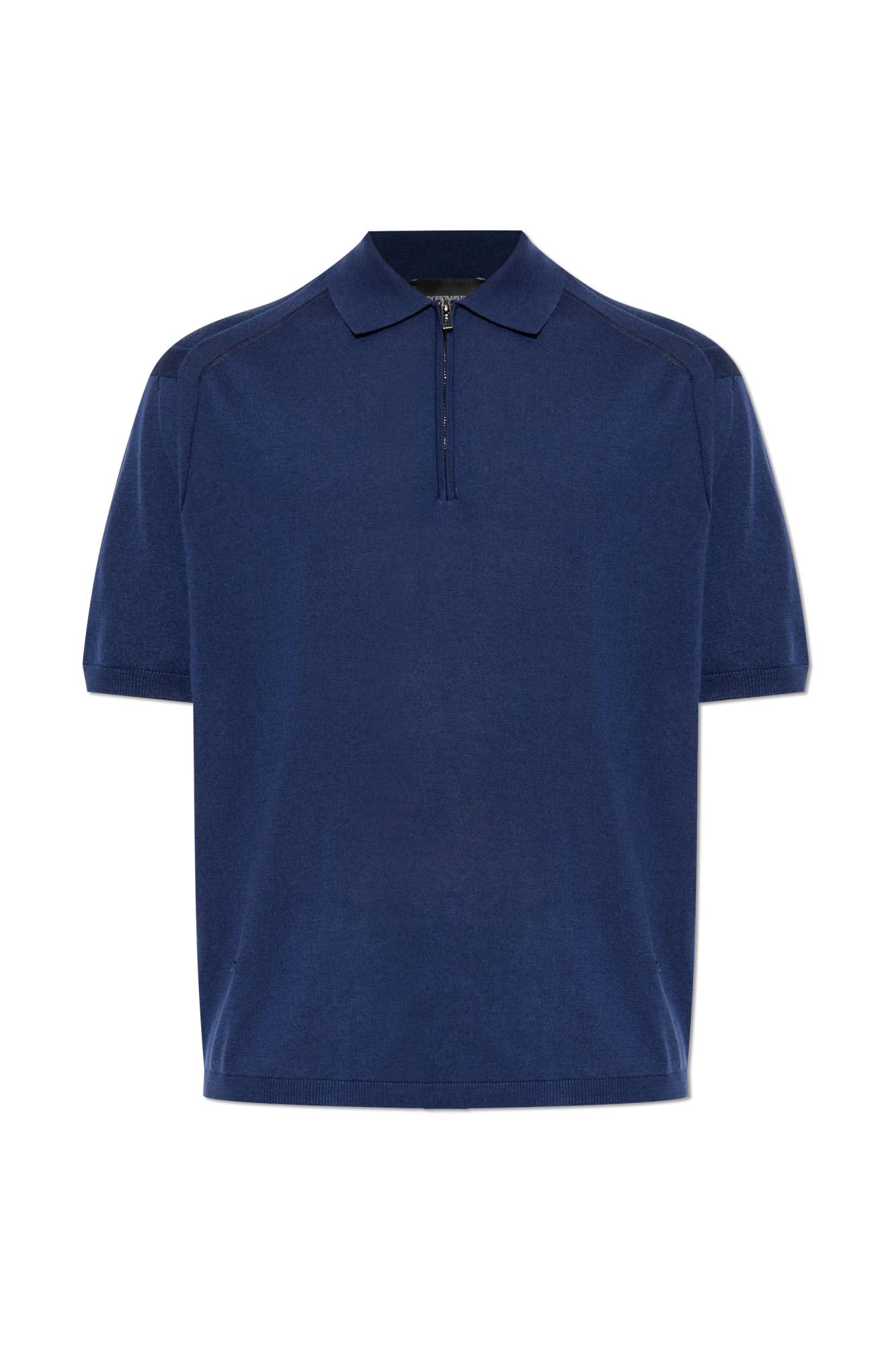 Emporio Armani Asv Plain-knit Jumper With Polo-shirt Collar, In A Wool And Lyocell Blend In Blue