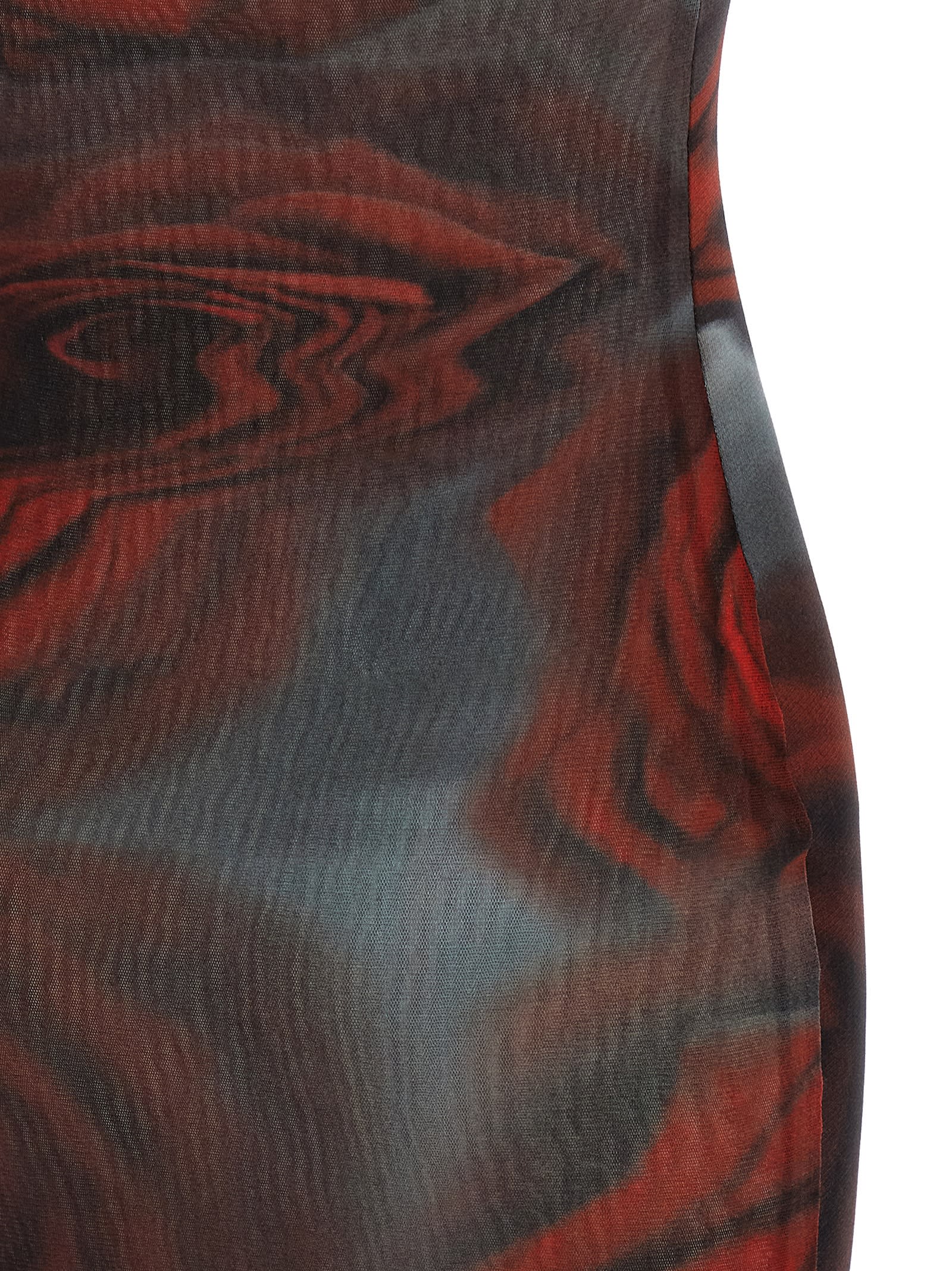 Jean Paul Gaultier The Long Red Blurry Tulle Maxi Dress In Multi