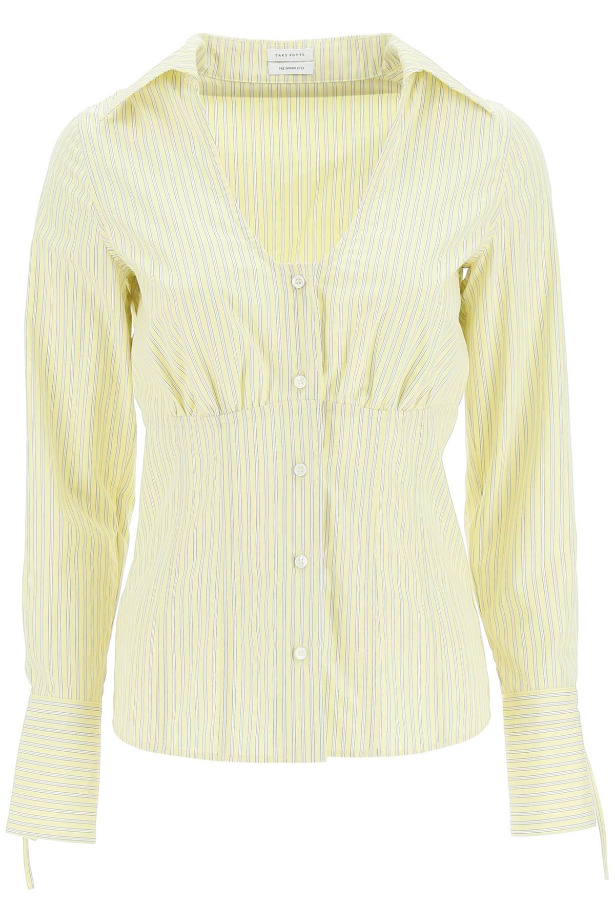 Shop Saks Potts Clark Poplin Shirt In Muted Yellow Stripes (white)