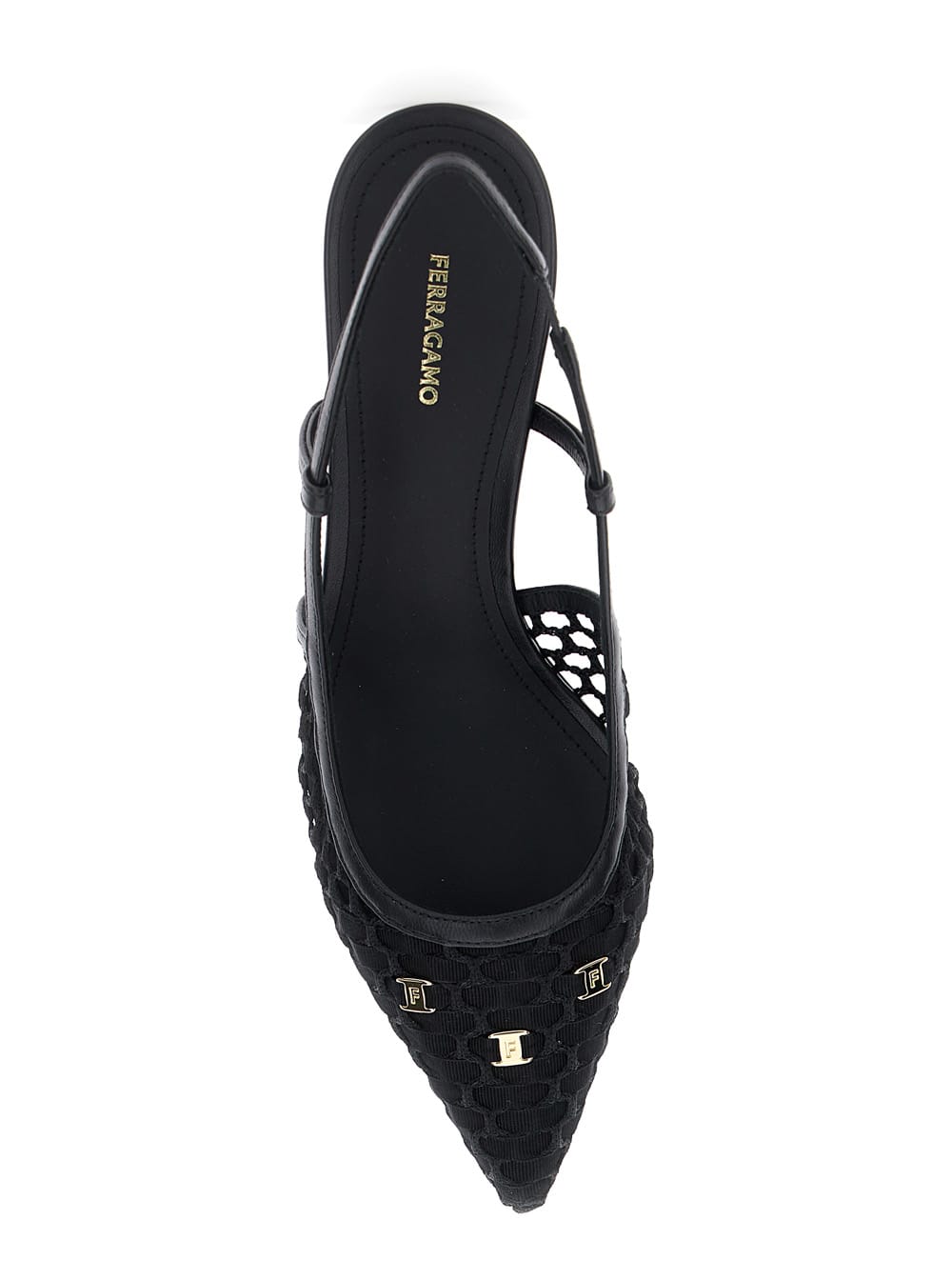 Shop Ferragamo Clizia Black Slingback Pumps With Logo Detail In Mesh And Leather Woman