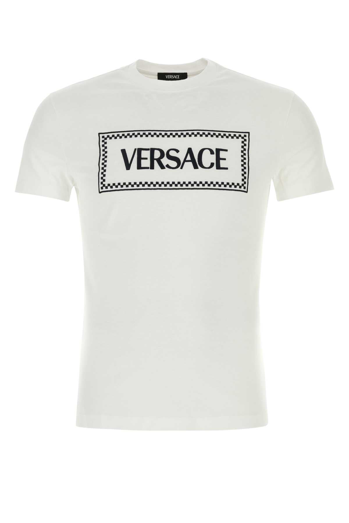 Shop Versace White Cotton T-shirt In 1w000
