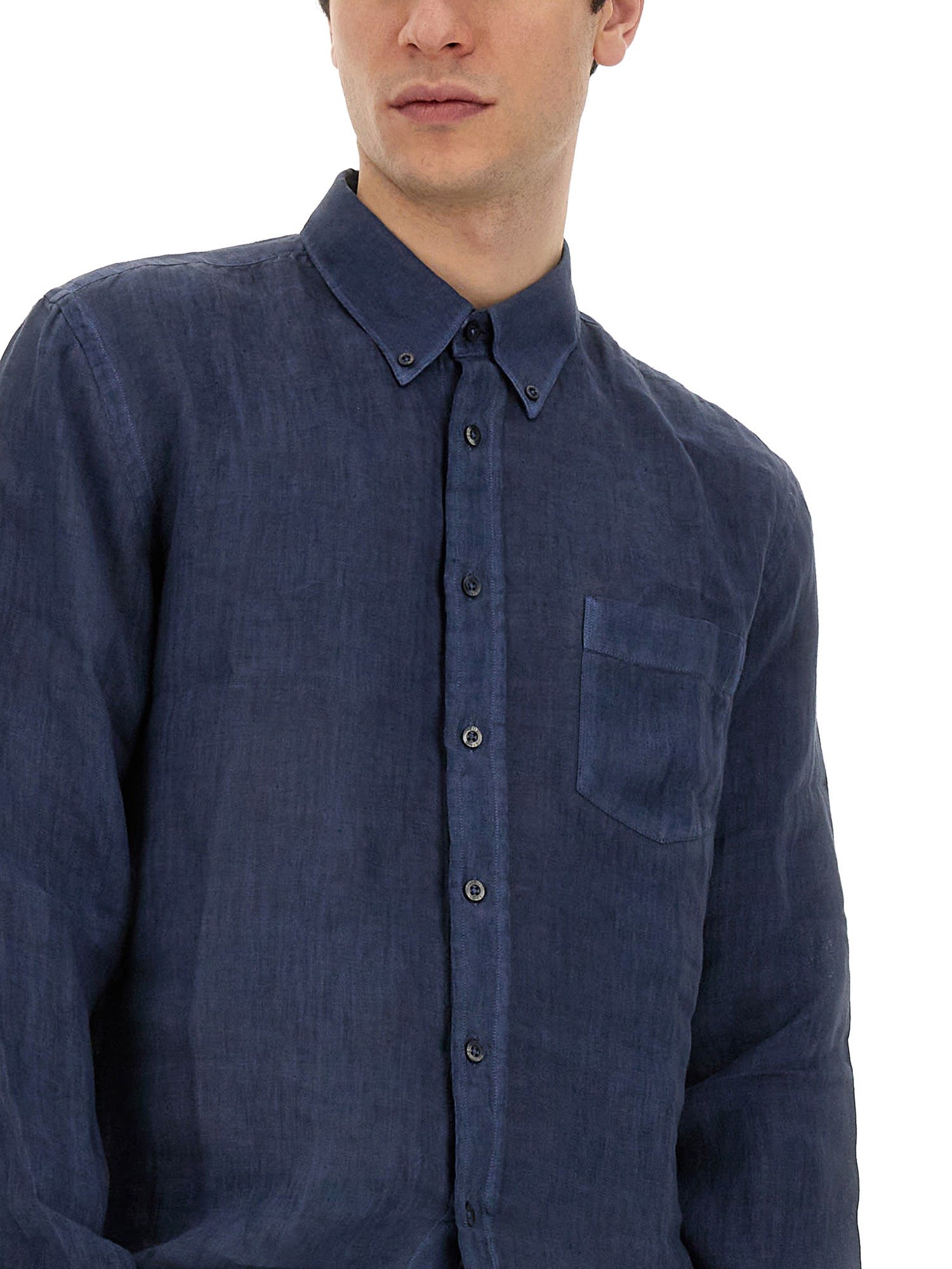 Shop 120% Lino Linen Shirt In Navy Blue Fade