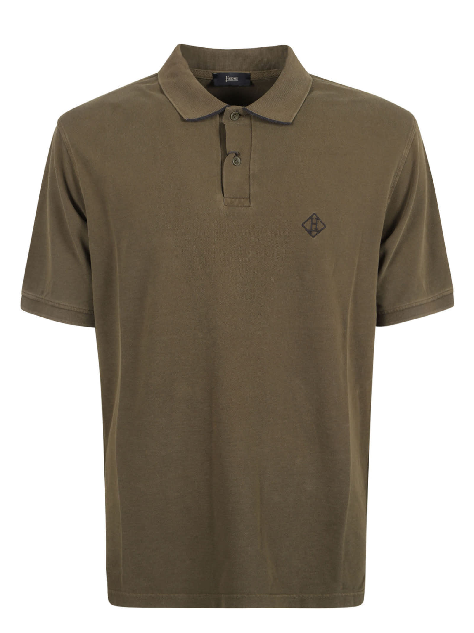 Shop Herno Logo Embroidered Regular Polo Shirt In Light Military