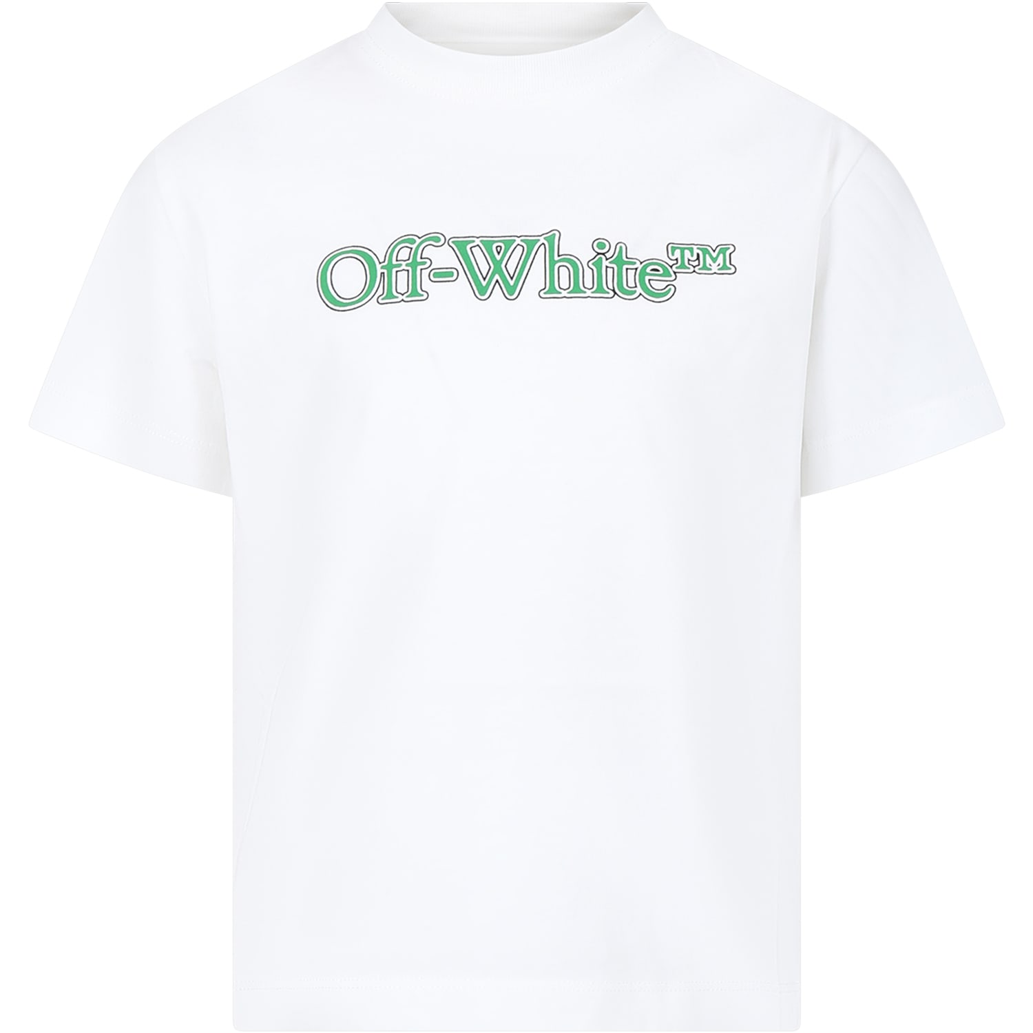 Off-white Kids' White T-shirt For Boy With Logo In White Green