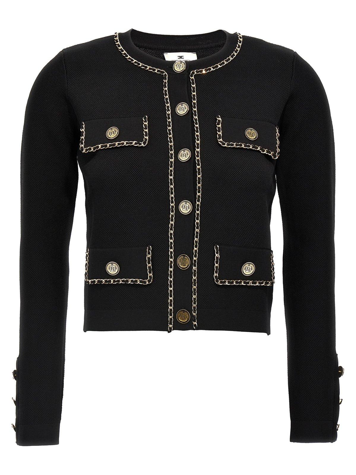 Shop Elisabetta Franchi Chain Detailed Cropped Jacket In Black