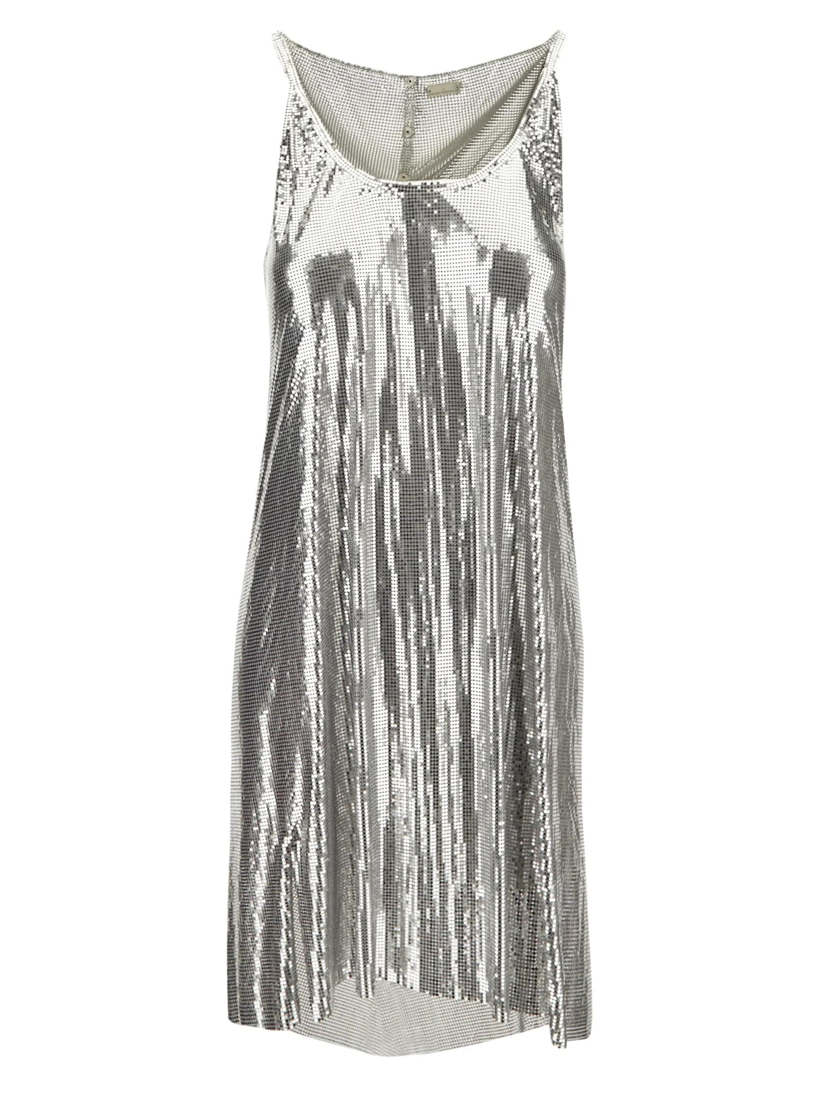 Shop Rabanne Metallized Mesh Dress In Silver