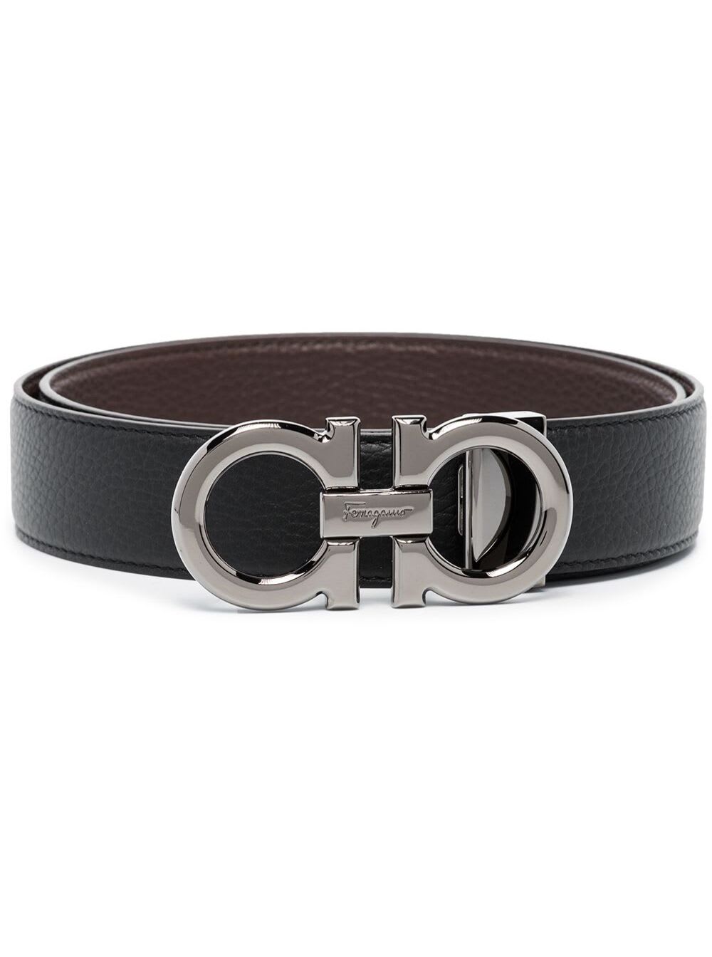 Shop Ferragamo Black And Brown Reversible Buckle Belt With Gancini Logo In Leather Man