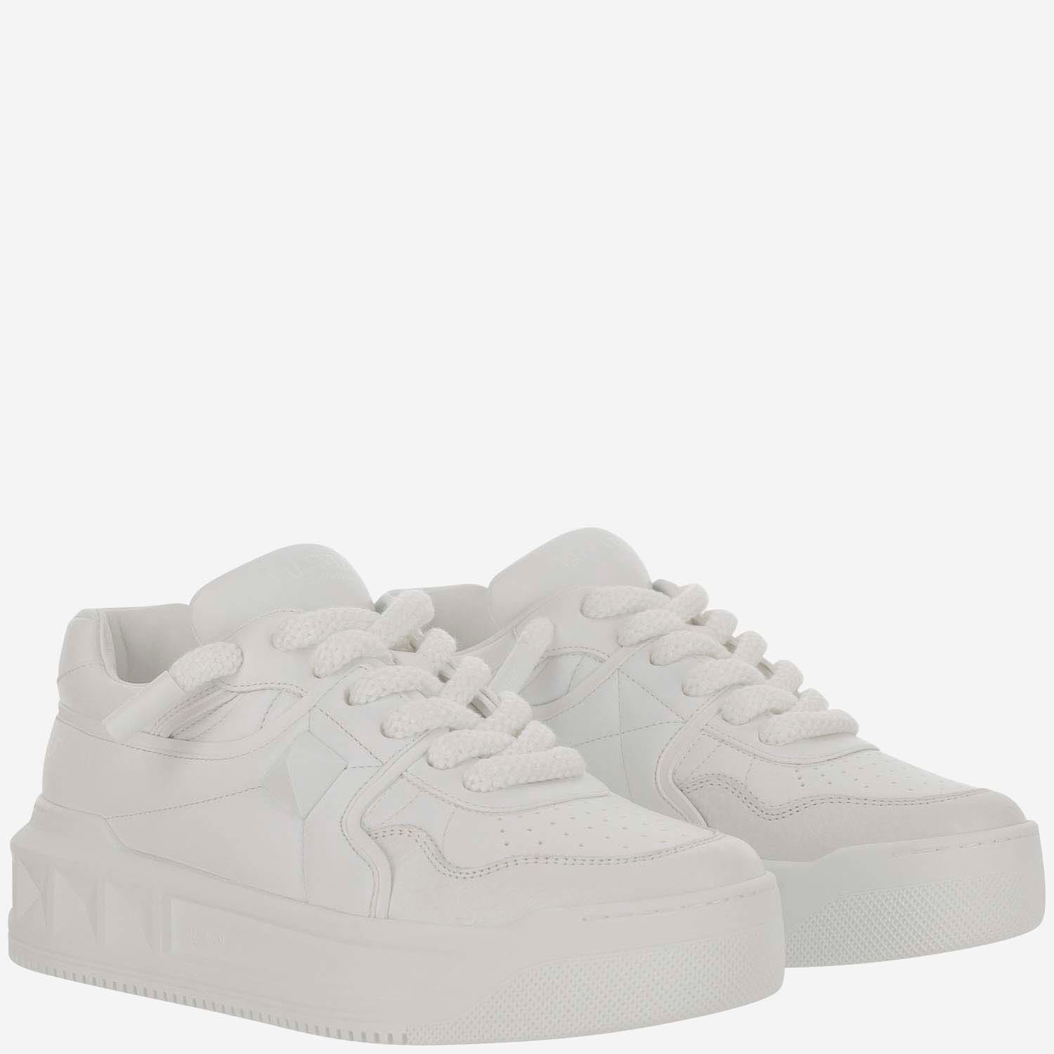 Shop Valentino White Nappa Leather One Stud Xl Sneakers In Bianco