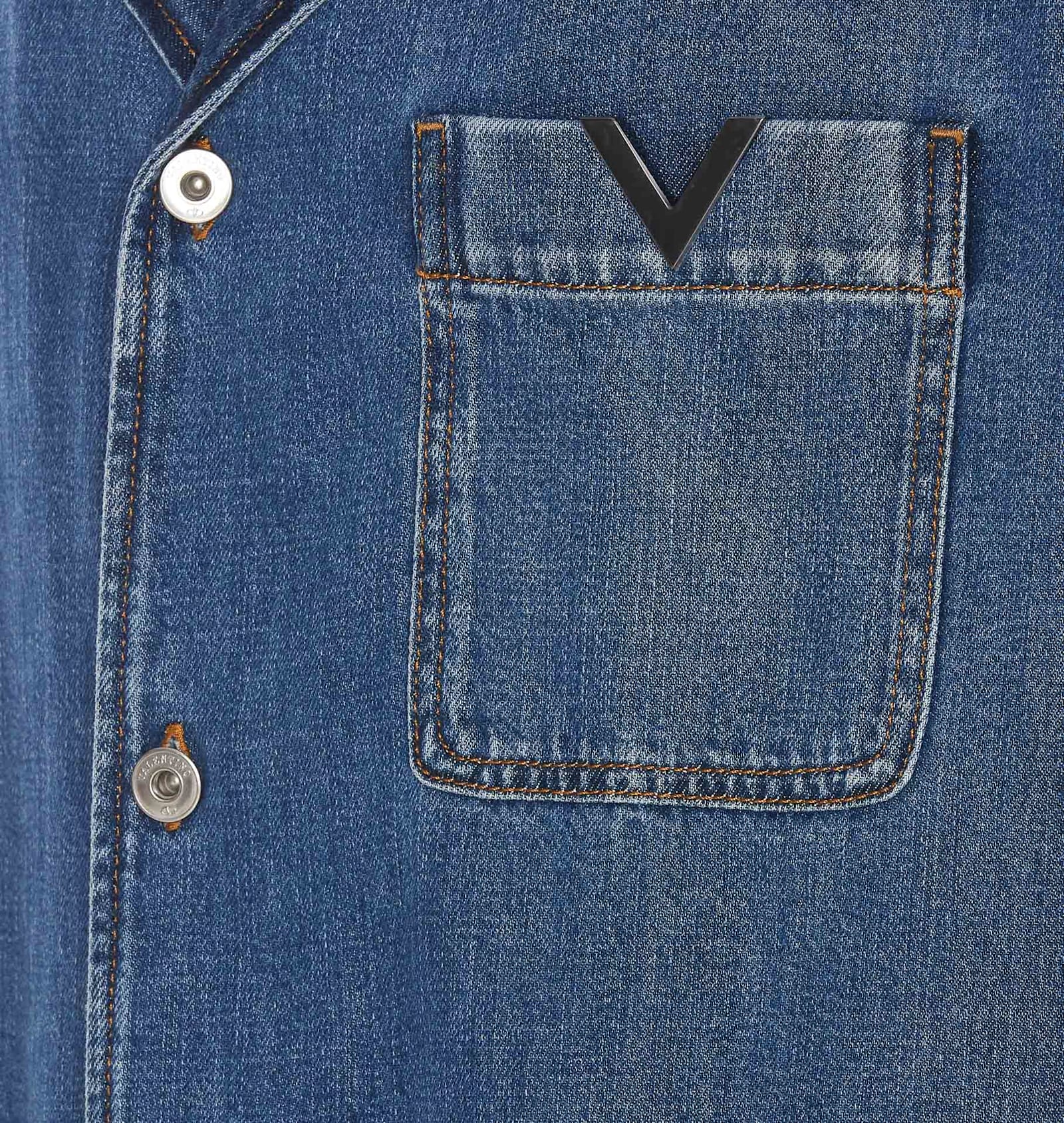 Shop Valentino V Detail Denim Shirt In Blue