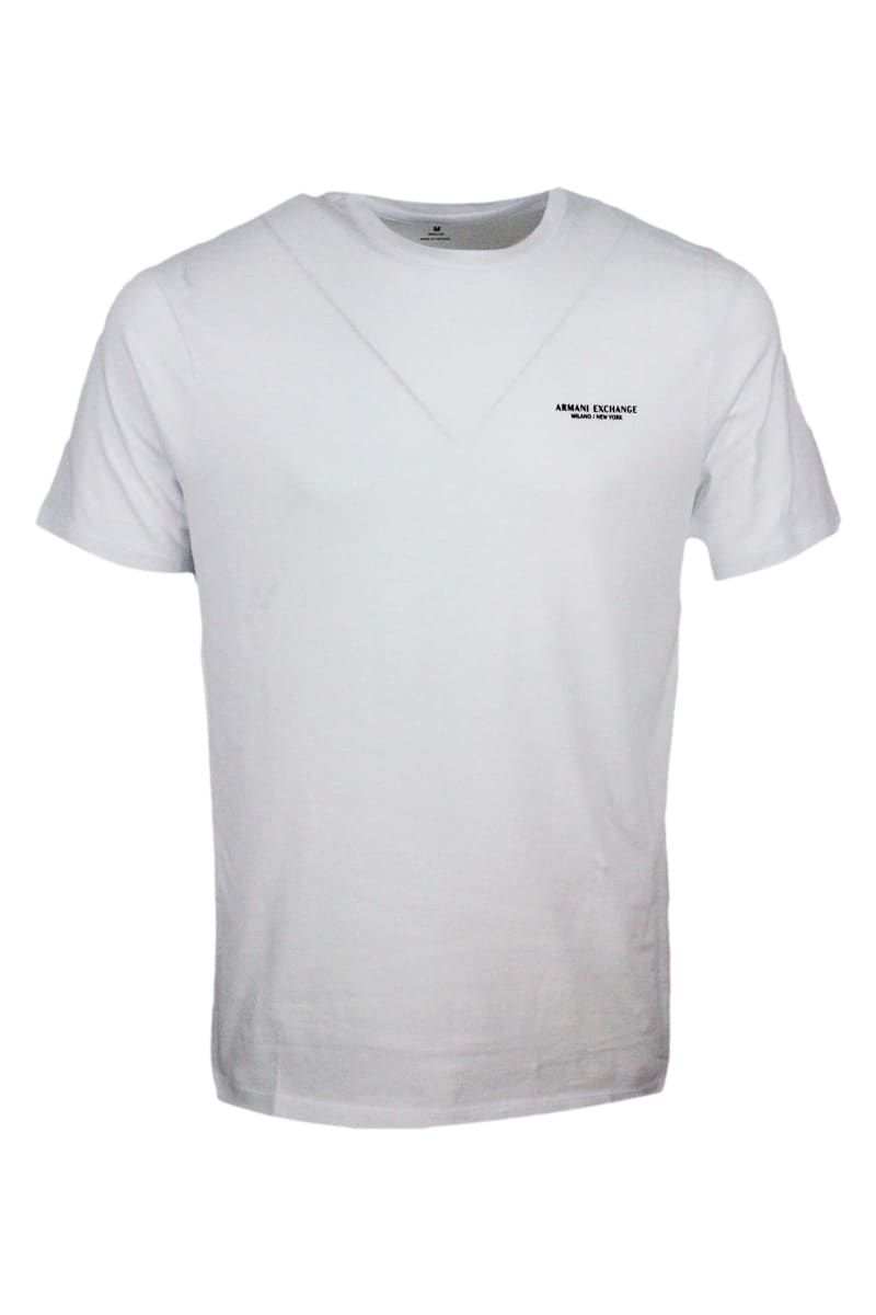 Armani Collezioni Short-sleeved Round-neck T-shirt In Soft Cotton With Logo On The Chest In White