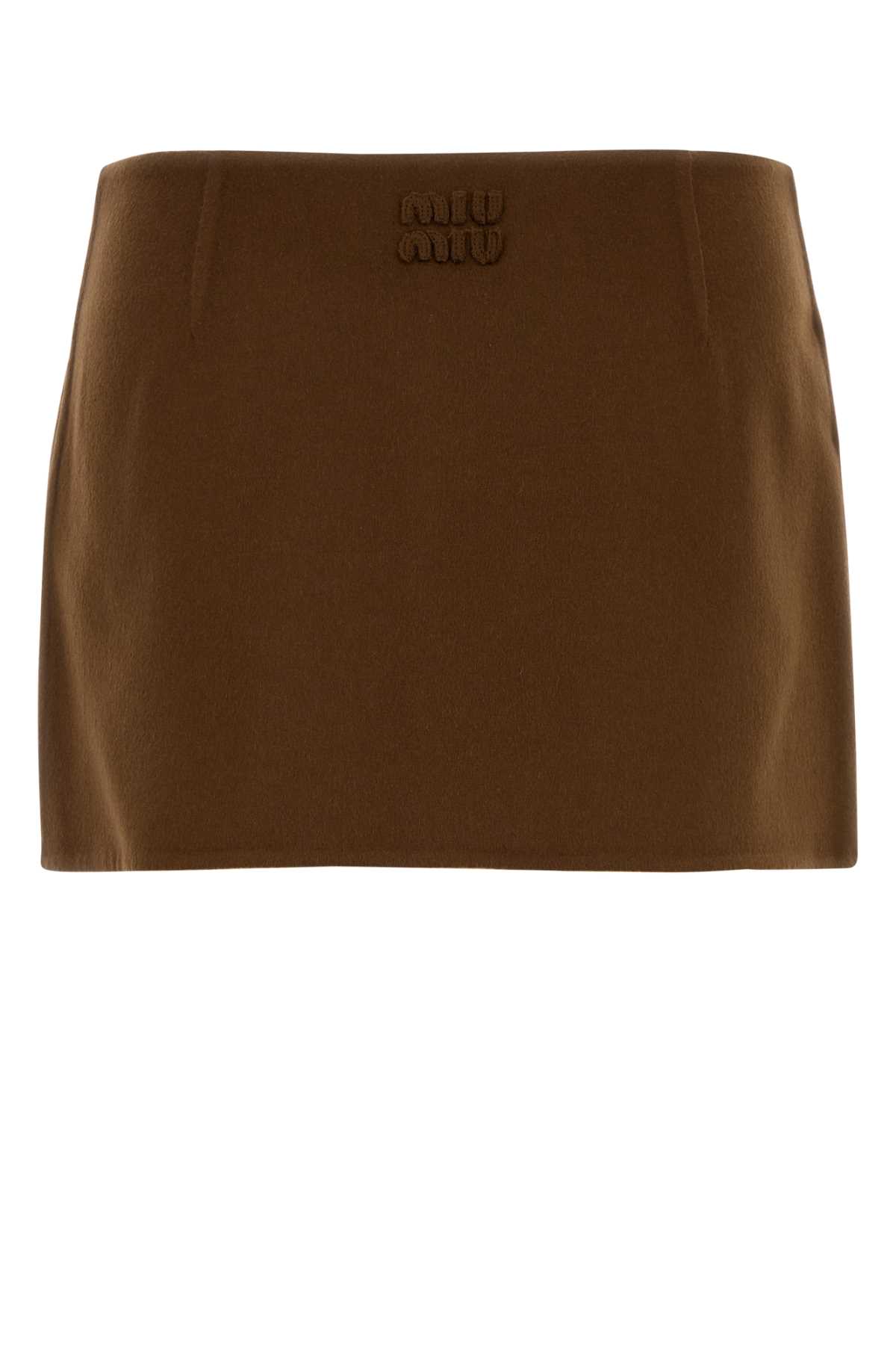 Miu Miu High-waisted Mini Skirt In Wool Blend In Brown