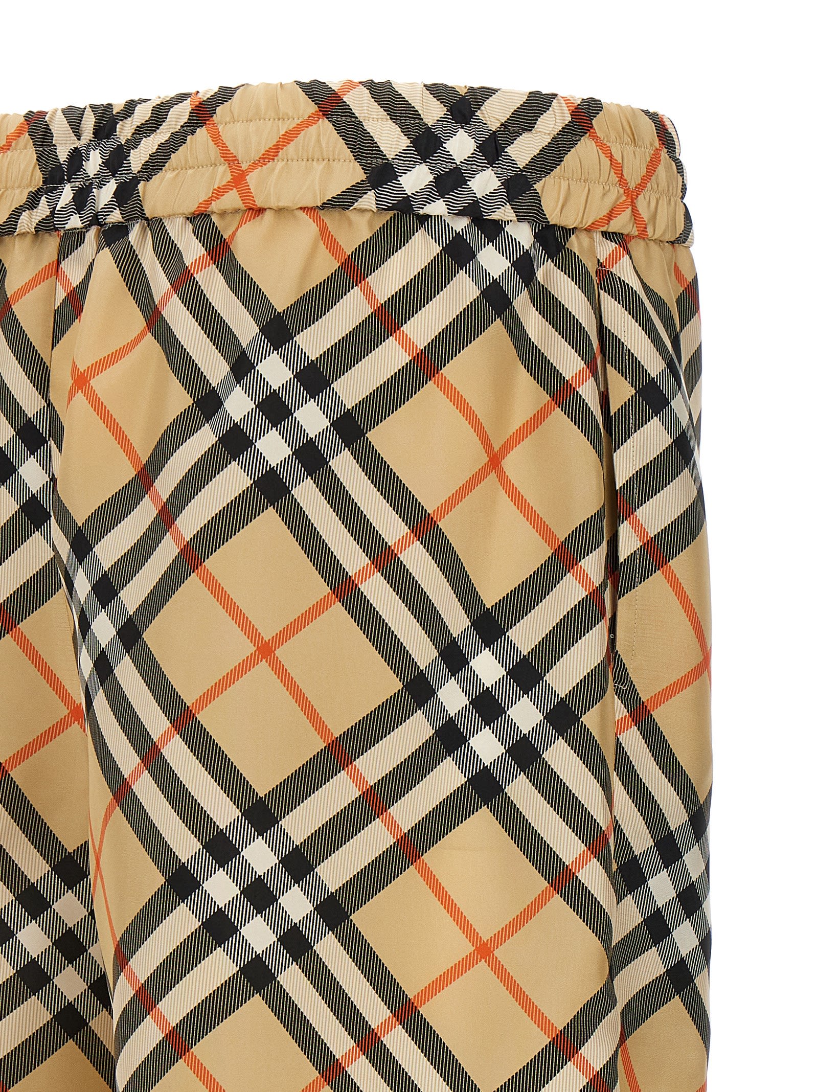 Burberry Drawstring Waistband Check Shorts With Embroidered Detail In Beige