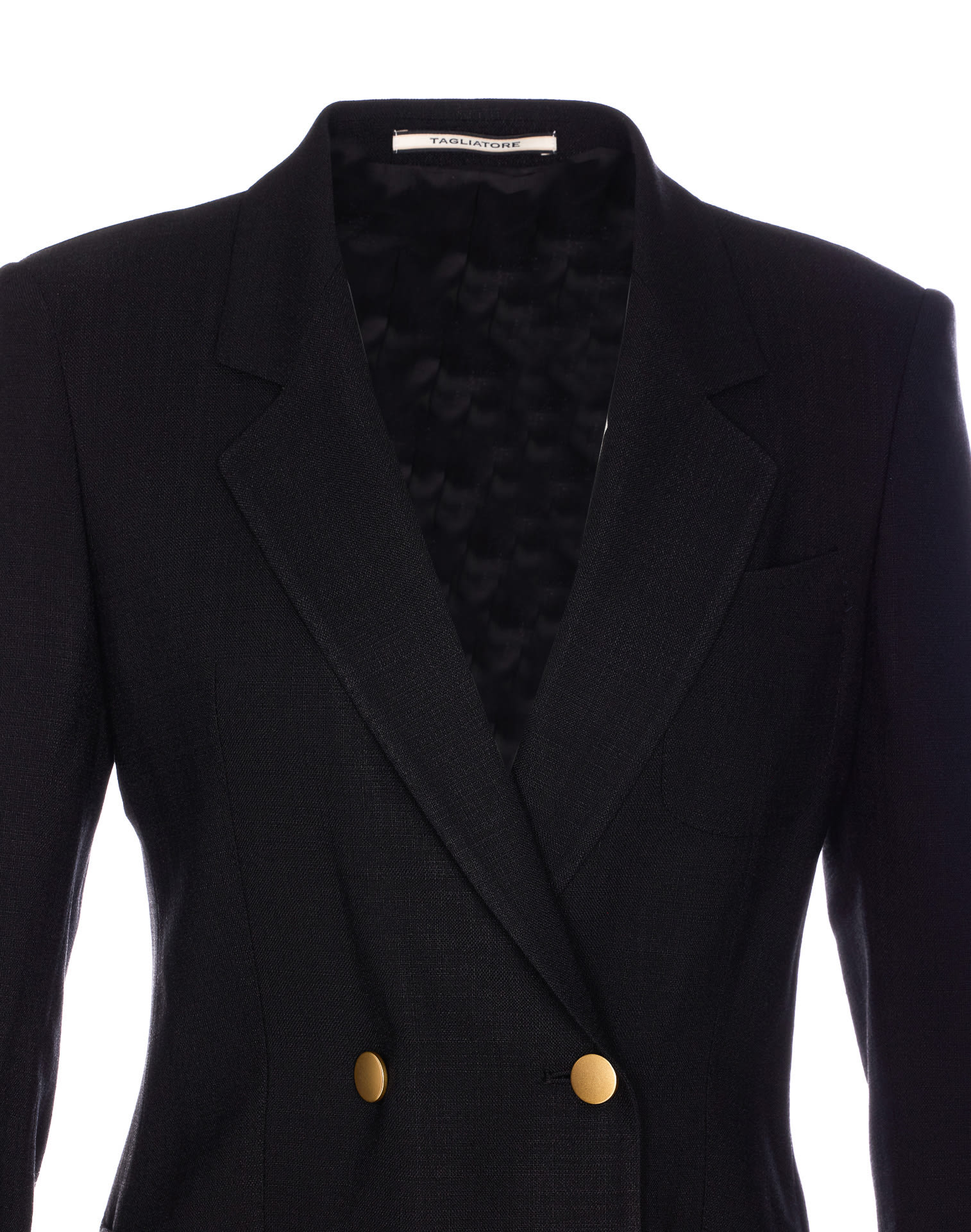 Tagliatore Long Sleeve Double-breasted Jacket With Gold Buttons In Black