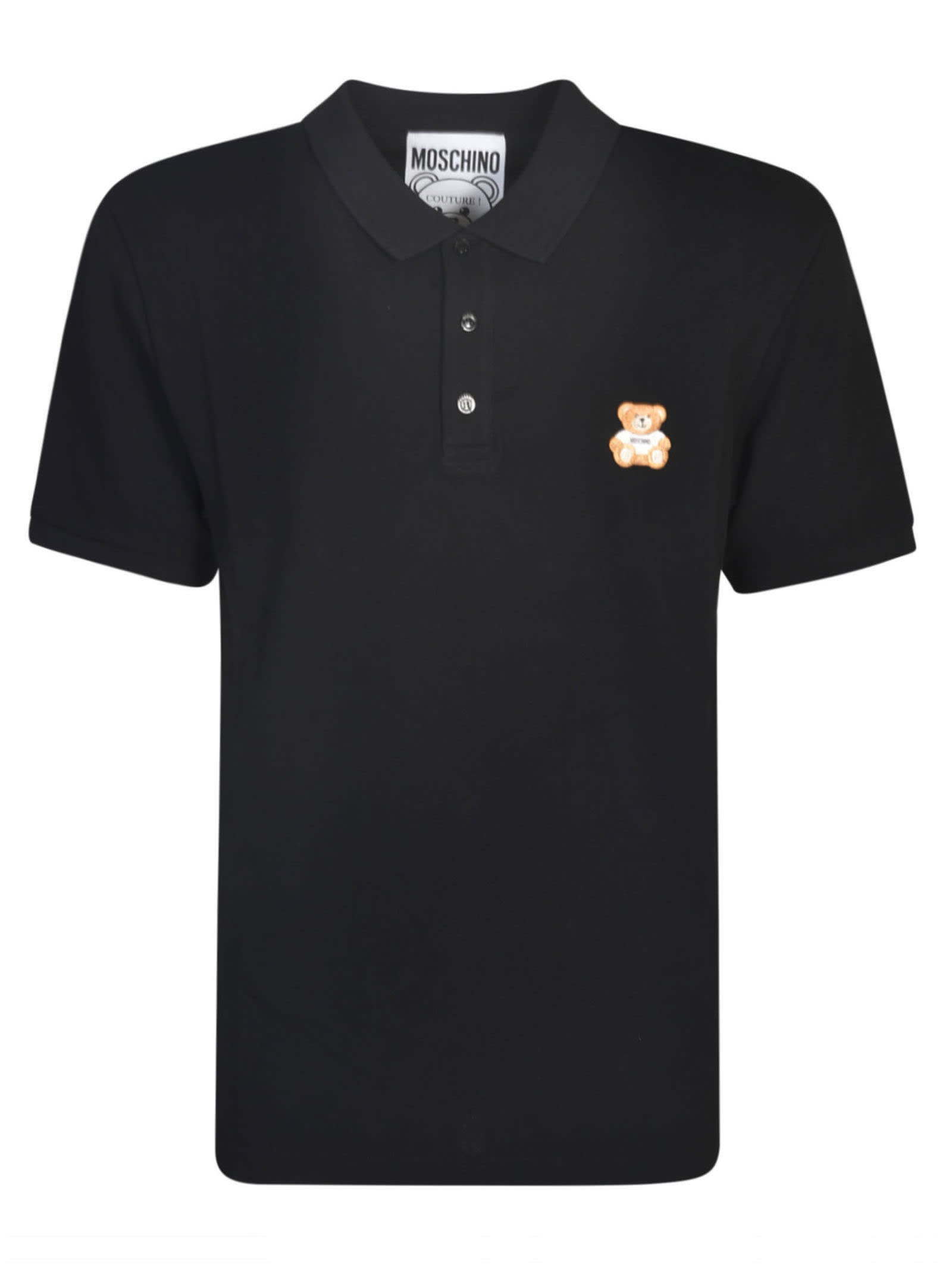 Moschino Polo Shirt With Teddy Bear Application In Black