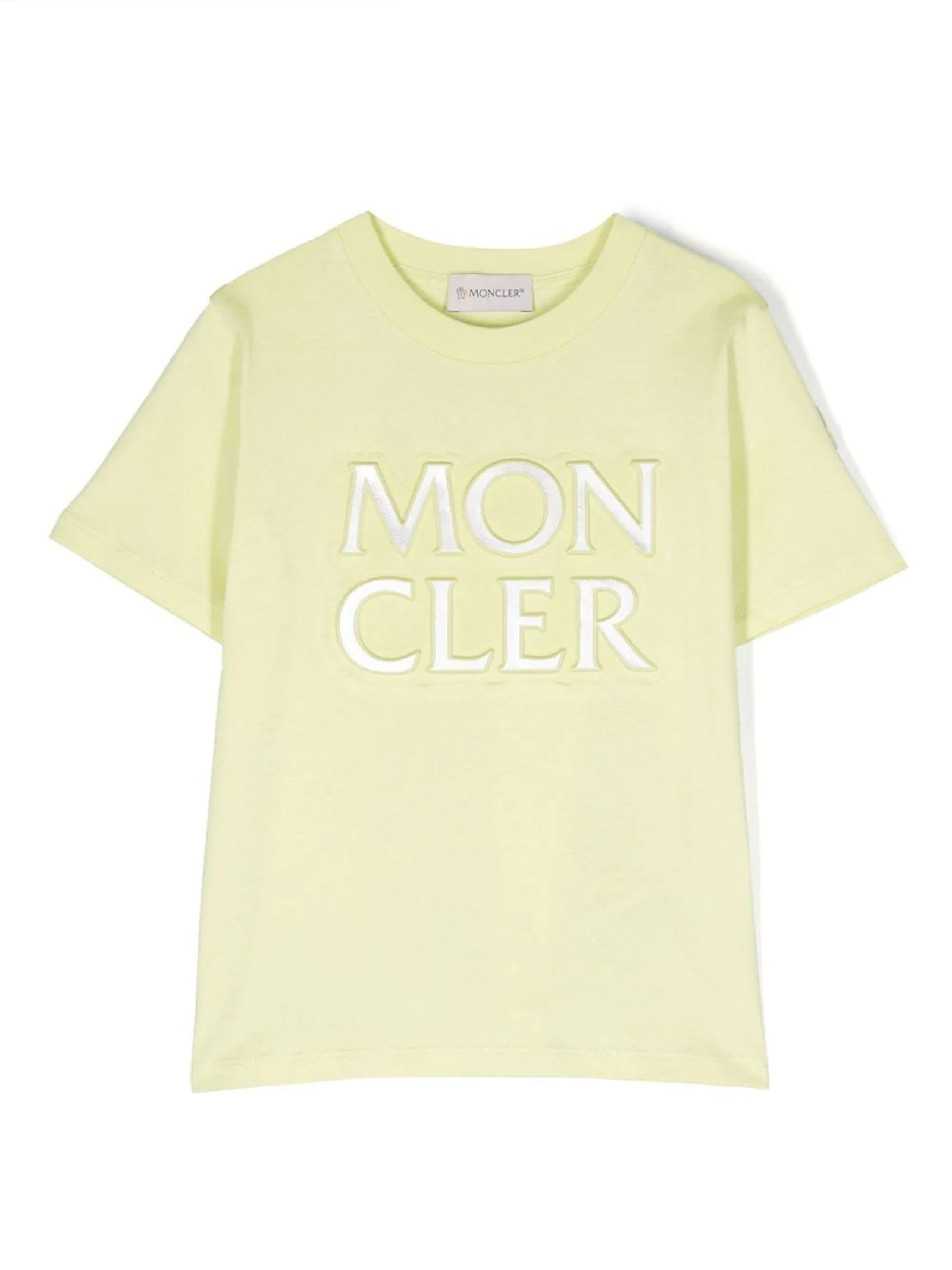Moncler Kids' Yellow Cotton Tshirt In Verde
