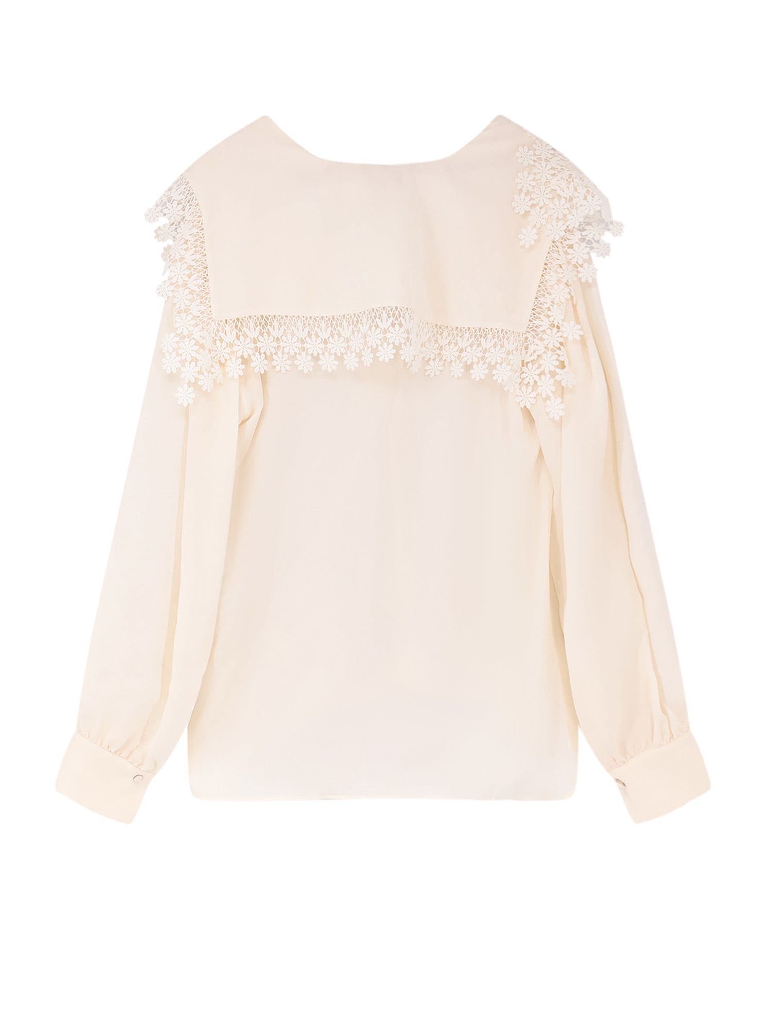 Chloé Silk Shirt With V-neck And Lace Trim In White