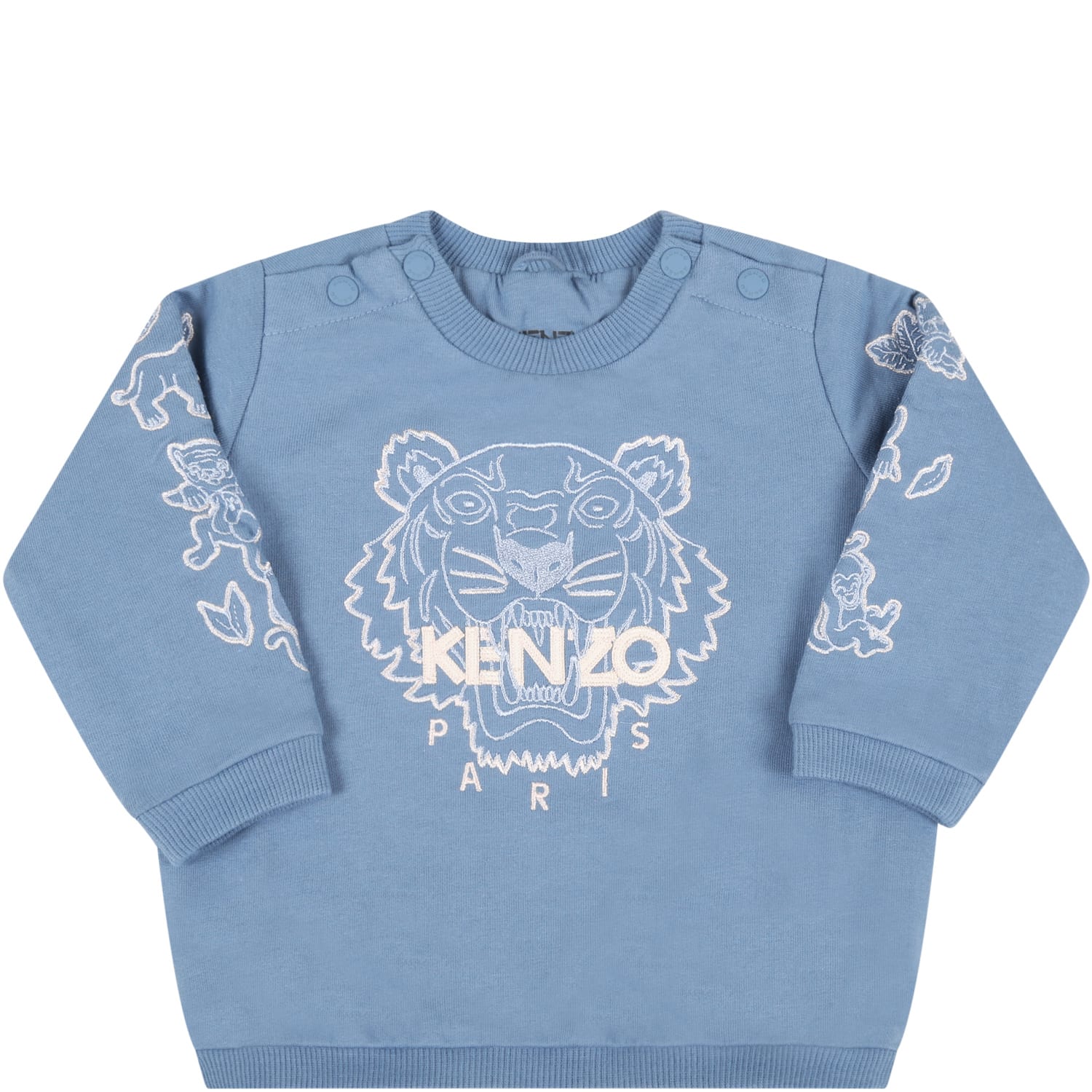 Kenzo Kids Light Blue Sweatshirt For Baby Boy With Tiger