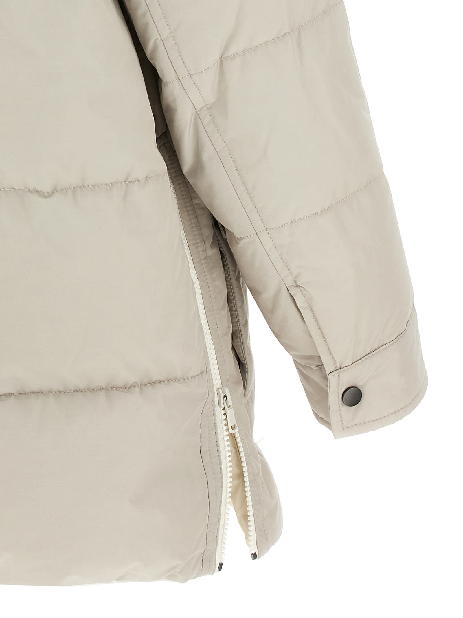Brunello Cucinelli Knitted Neck Down Jacket Puffer Jackets Beige In White
