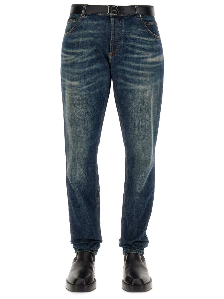 Shop Balmain Jeans Faded In Denim