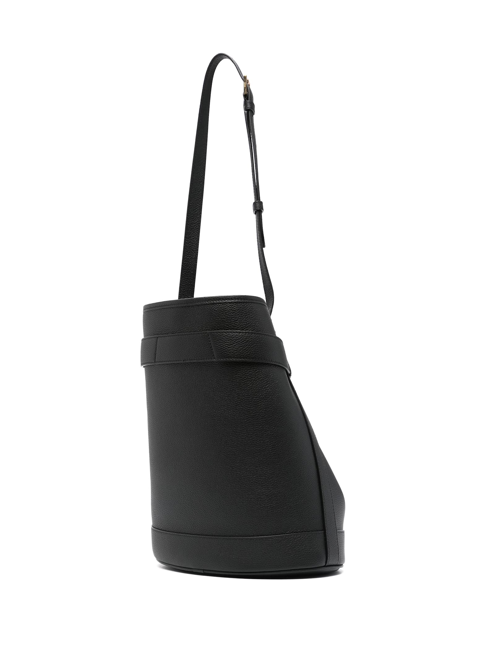 Tom Ford Black Medium Bucket Bag With Adjustable Shoulder Strap And Buckle Closure In Grained Leathe In Black