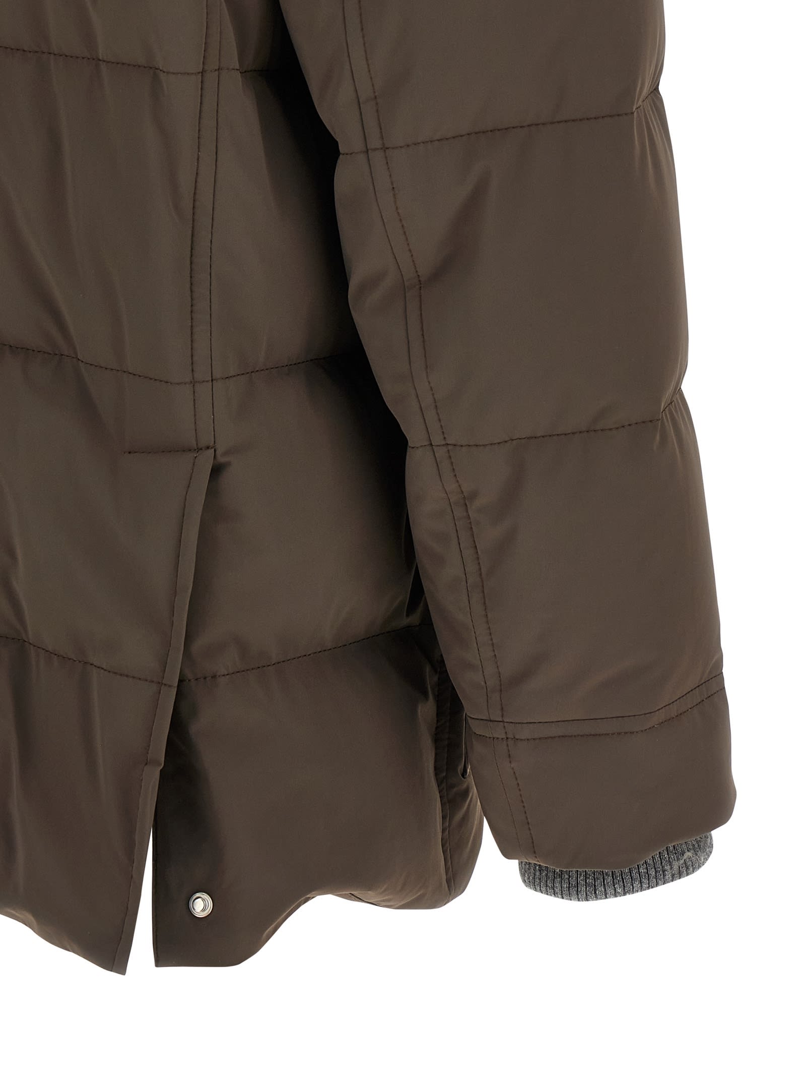 Brunello Cucinelli Knit Insert Down Jacket Puffer Jackets Brown In Brown