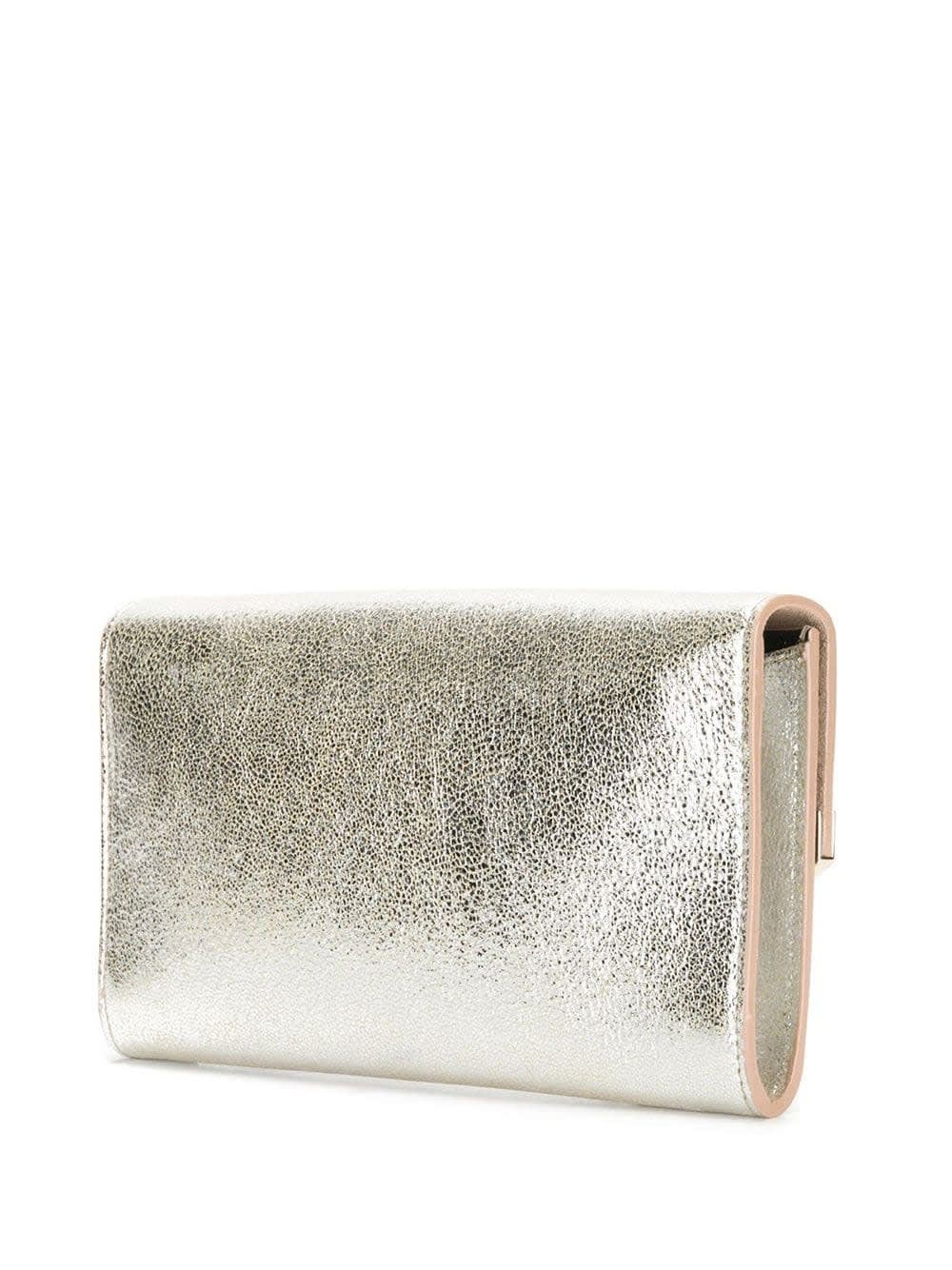 Shop Jimmy Choo Emmie Clutch Bag In Champagne Leather With Glitter In White