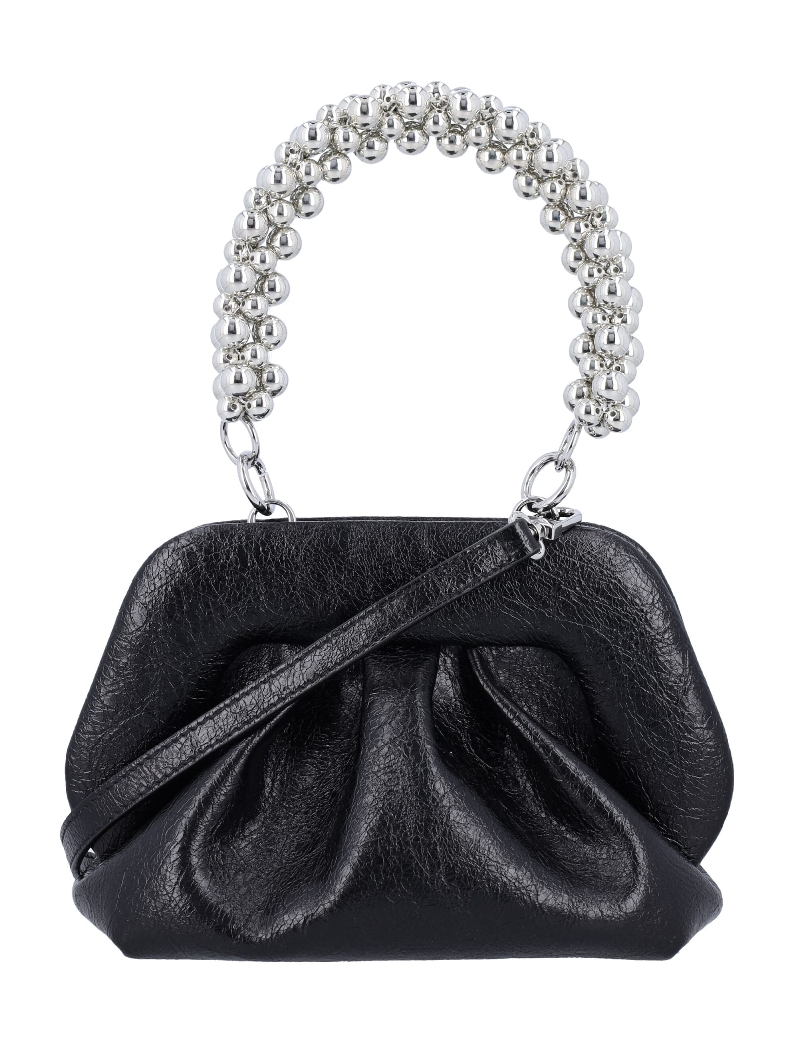 Shop Themoirè Handle Beads Gea Clutch In Black